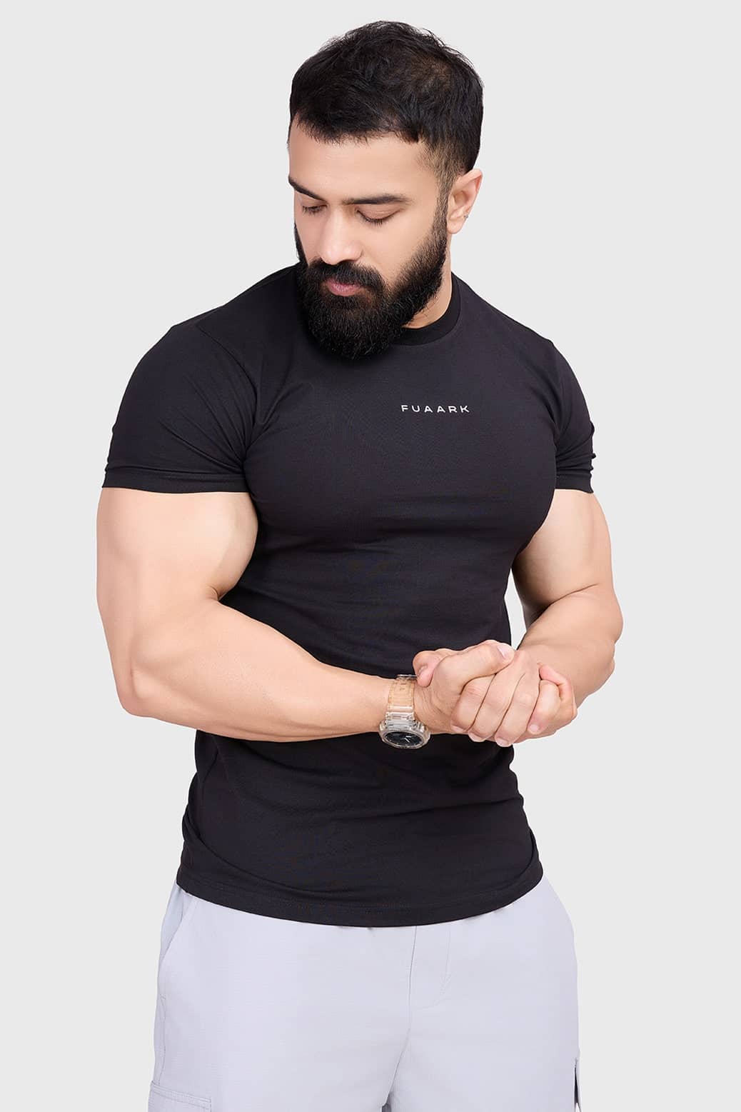 Fuaark Black Cotton Slim Fit Men's Sports T-Shirt ( Pack of 1 )
