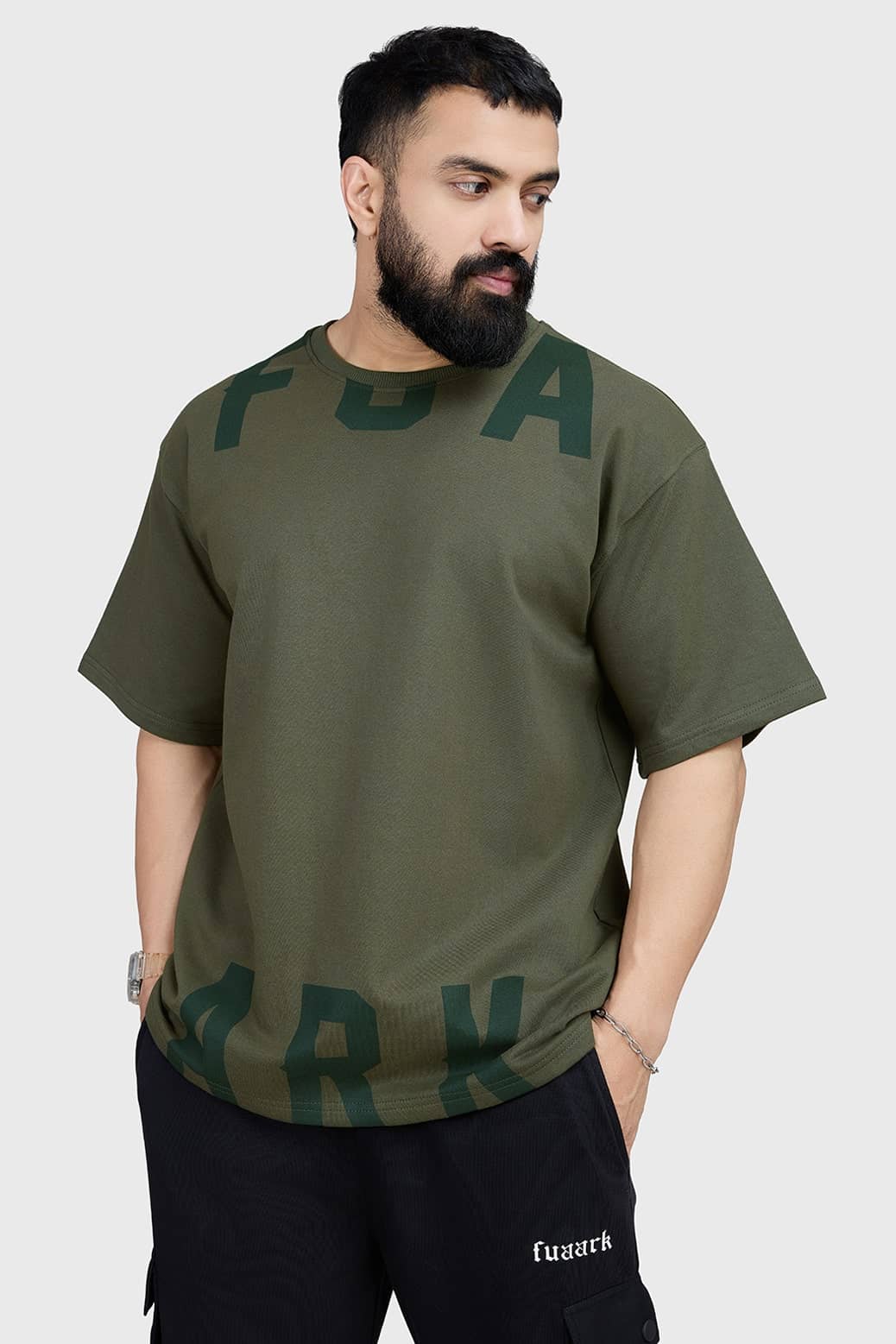 Fuaark Olive Cotton Oversized Fit Men's Sports T-Shirt ( Pack of 1 )