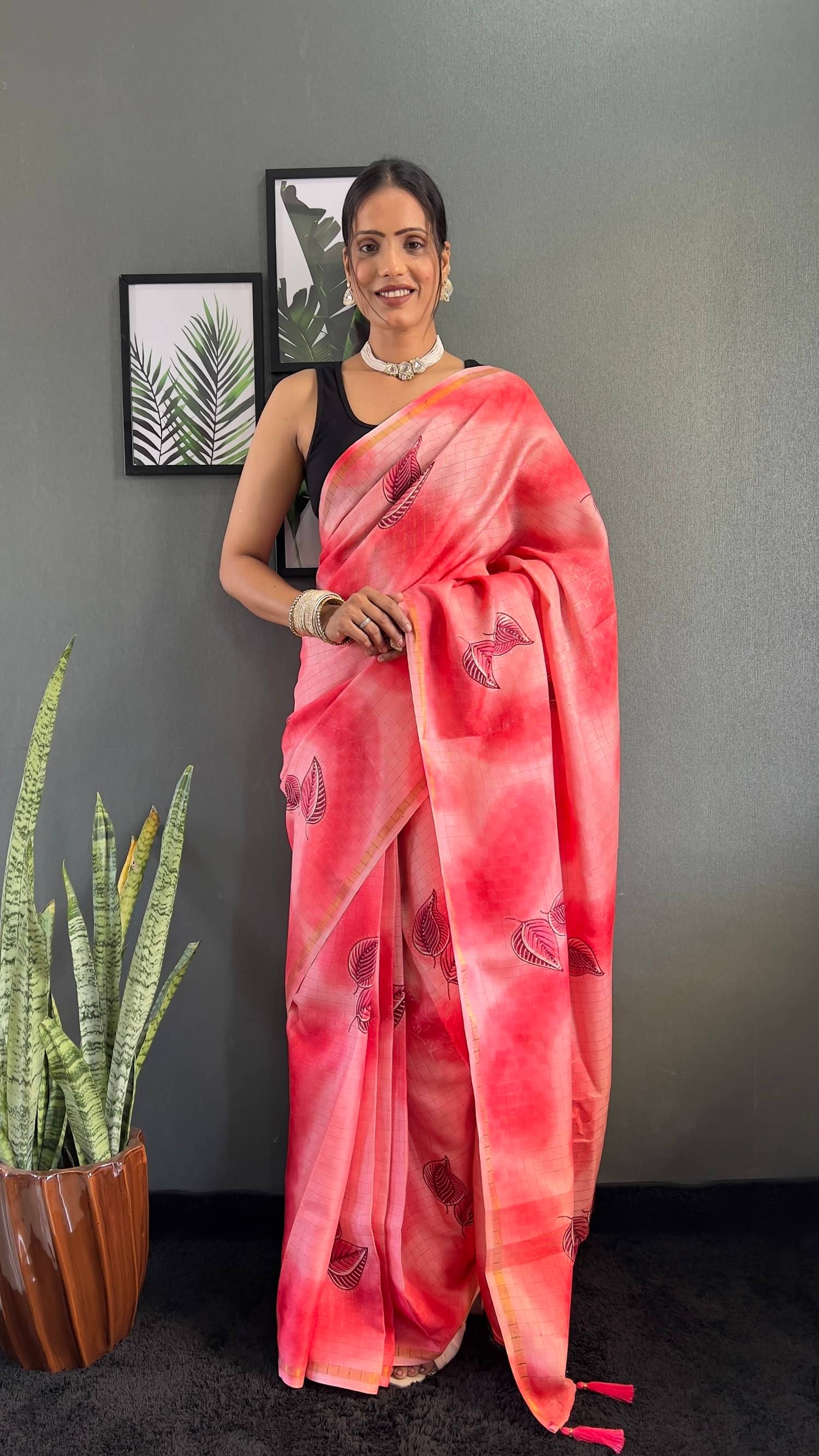     			JULEE Chiffon Printed Saree With Unstitched Blouse Piece ( Red )