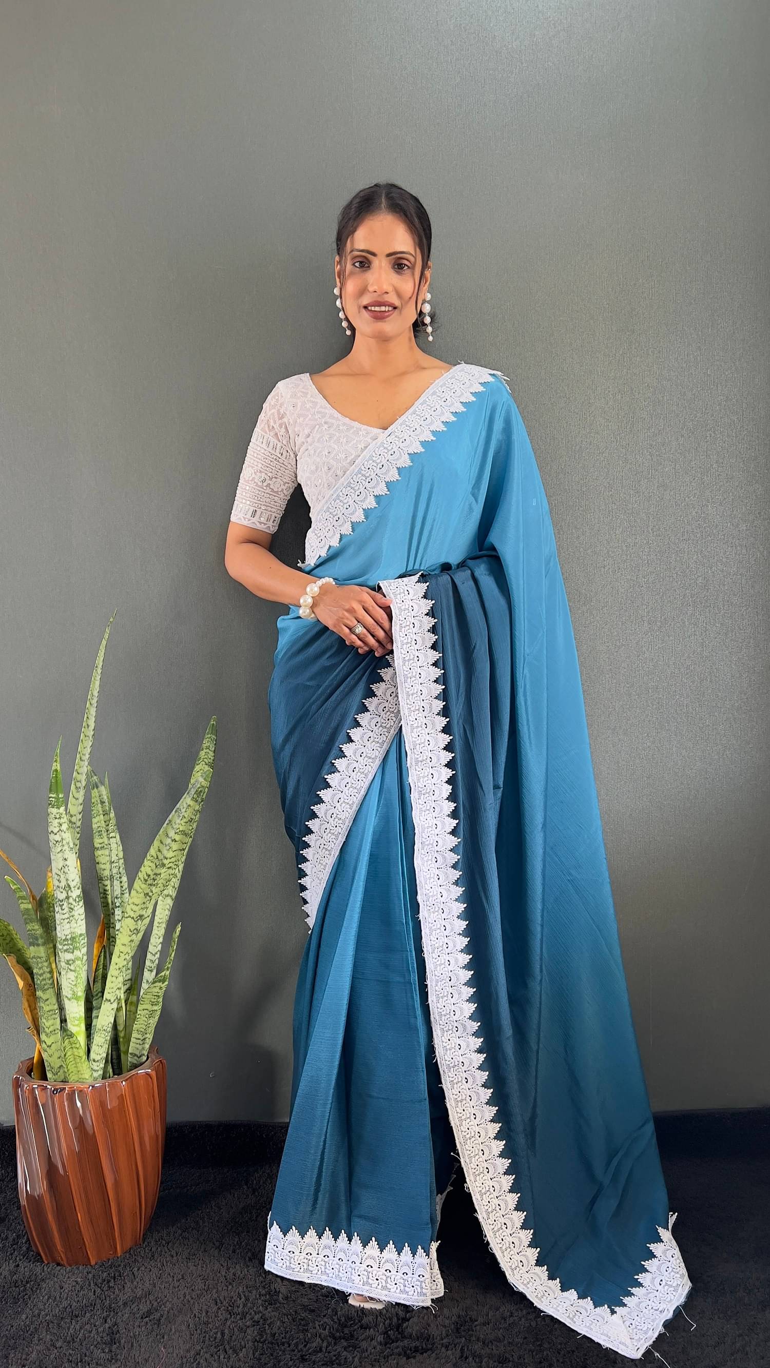 JULEE Chiffon Dyed Saree With Unstitched Blouse Piece ( SkyBlue ) JULEE Chiffon Dyed Saree With Unstitched Blouse Piece ( SkyBlue )