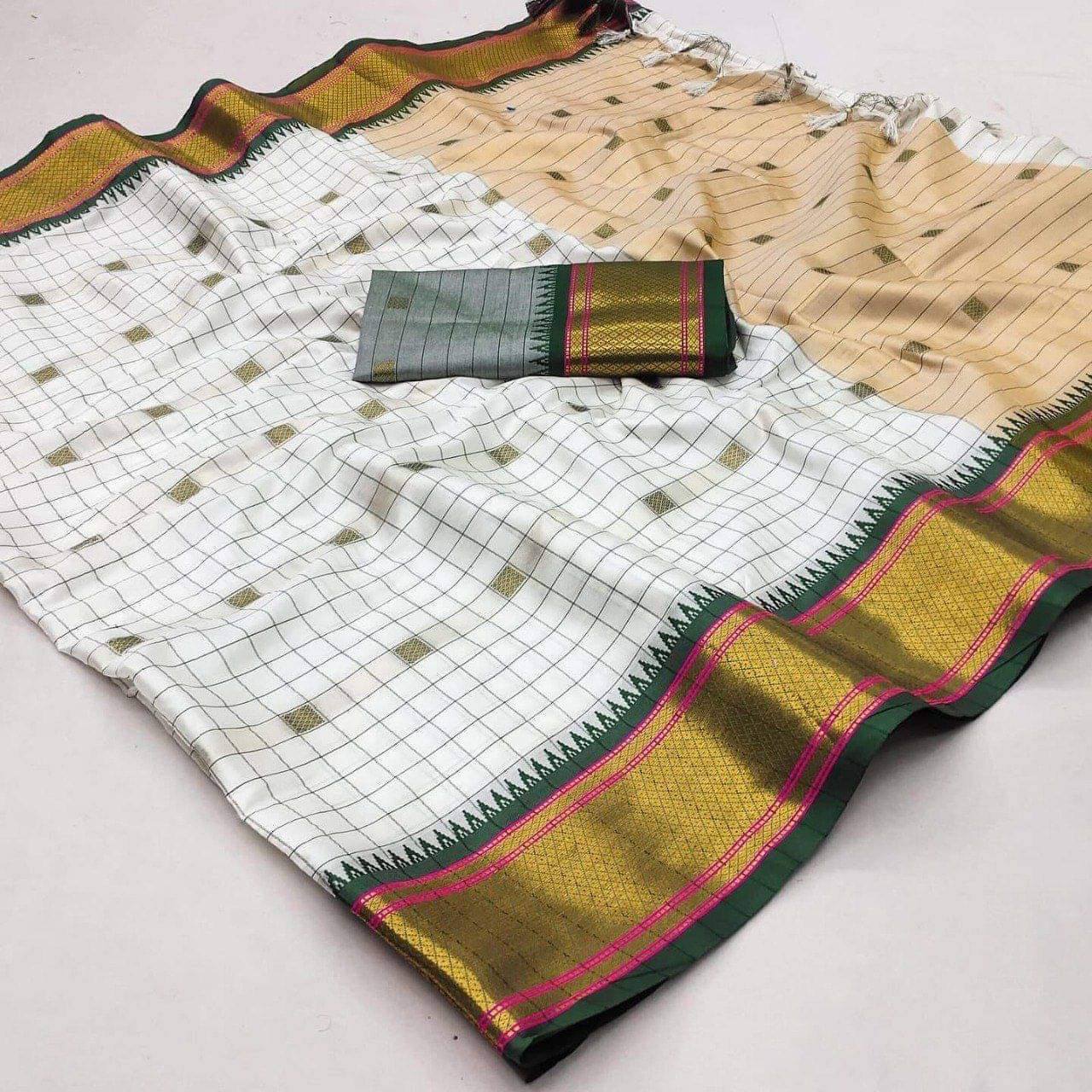 JULEE Cotton Silk Checks Saree With Unstitched Blouse Piece ( Green ) JULEE Cotton Silk Checks Saree With Unstitched Blouse Piece ( Green )