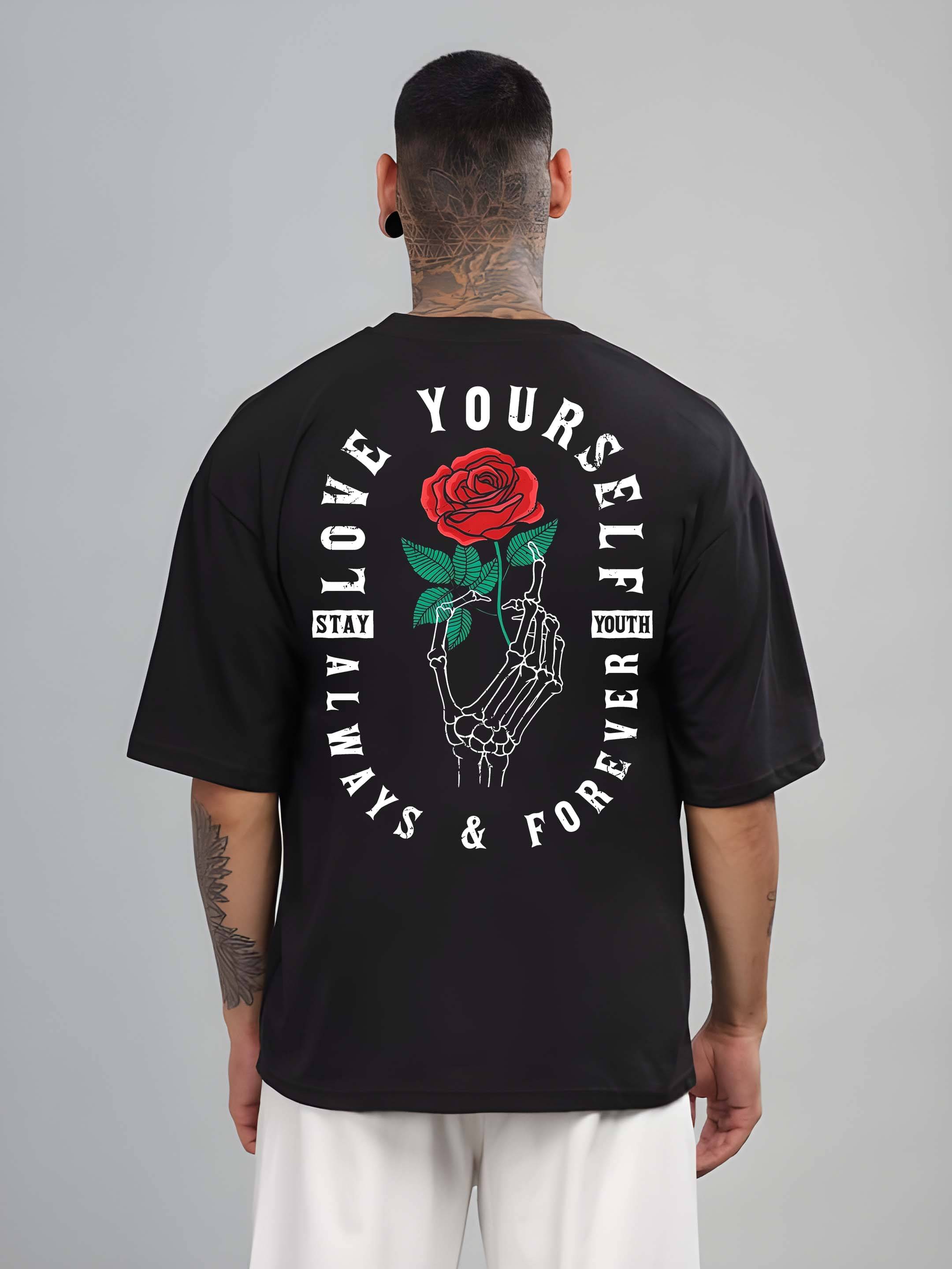     			Kaido Cotton Oversized Fit Self Design Half Sleeves Men's Round T-Shirt - Black ( Pack of 1 )