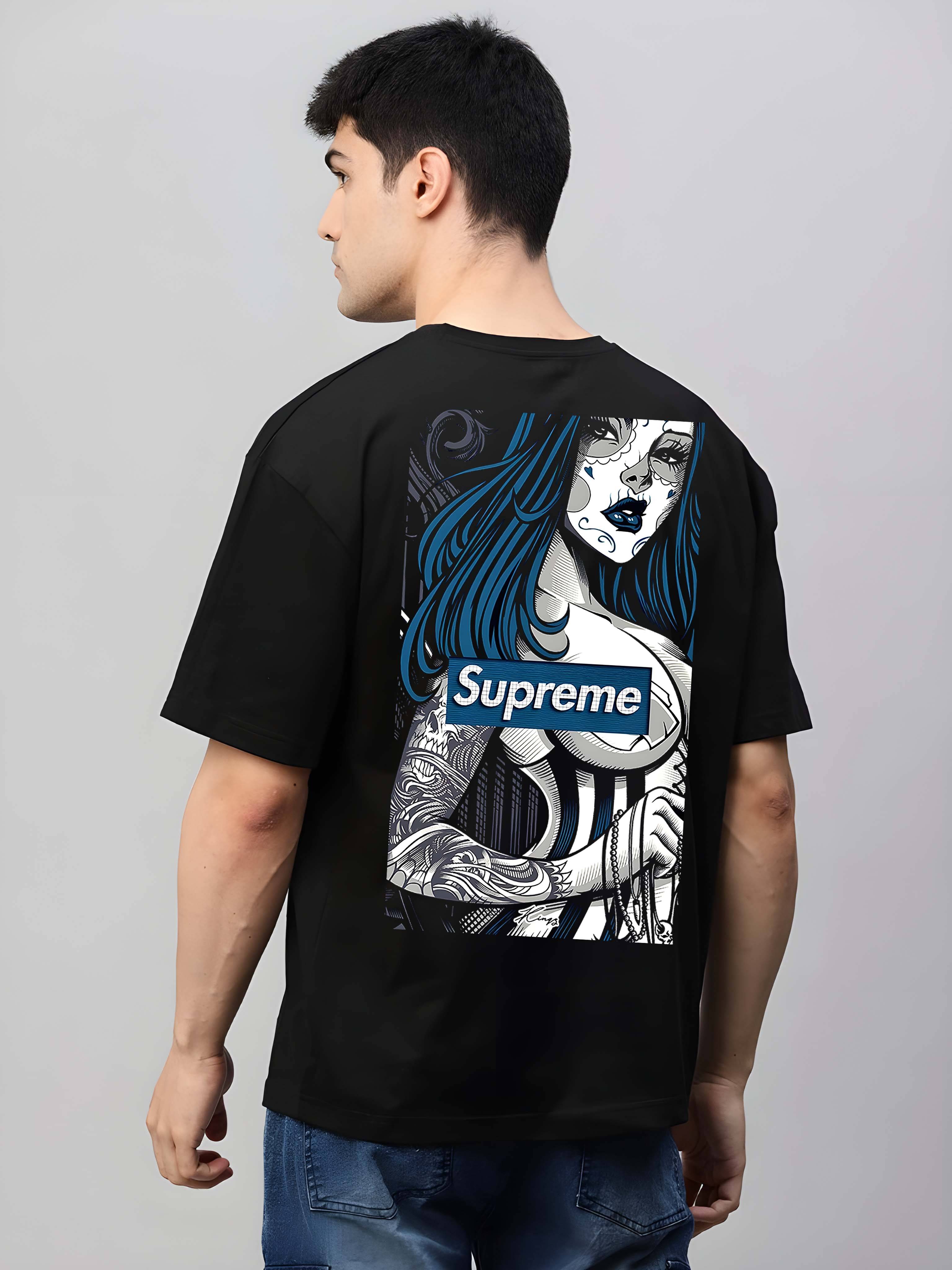     			Kaido Cotton Oversized Fit Self Design Half Sleeves Men's Round T-Shirt - Black ( Pack of 1 )