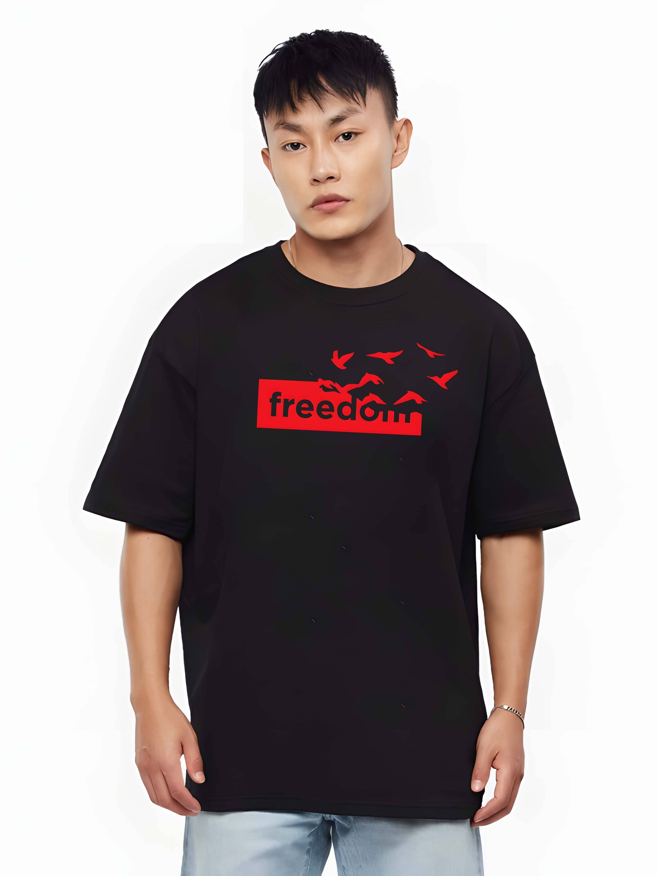     			Kaido Cotton Oversized Fit Self Design Half Sleeves Men's Round T-Shirt - Black ( Pack of 1 )