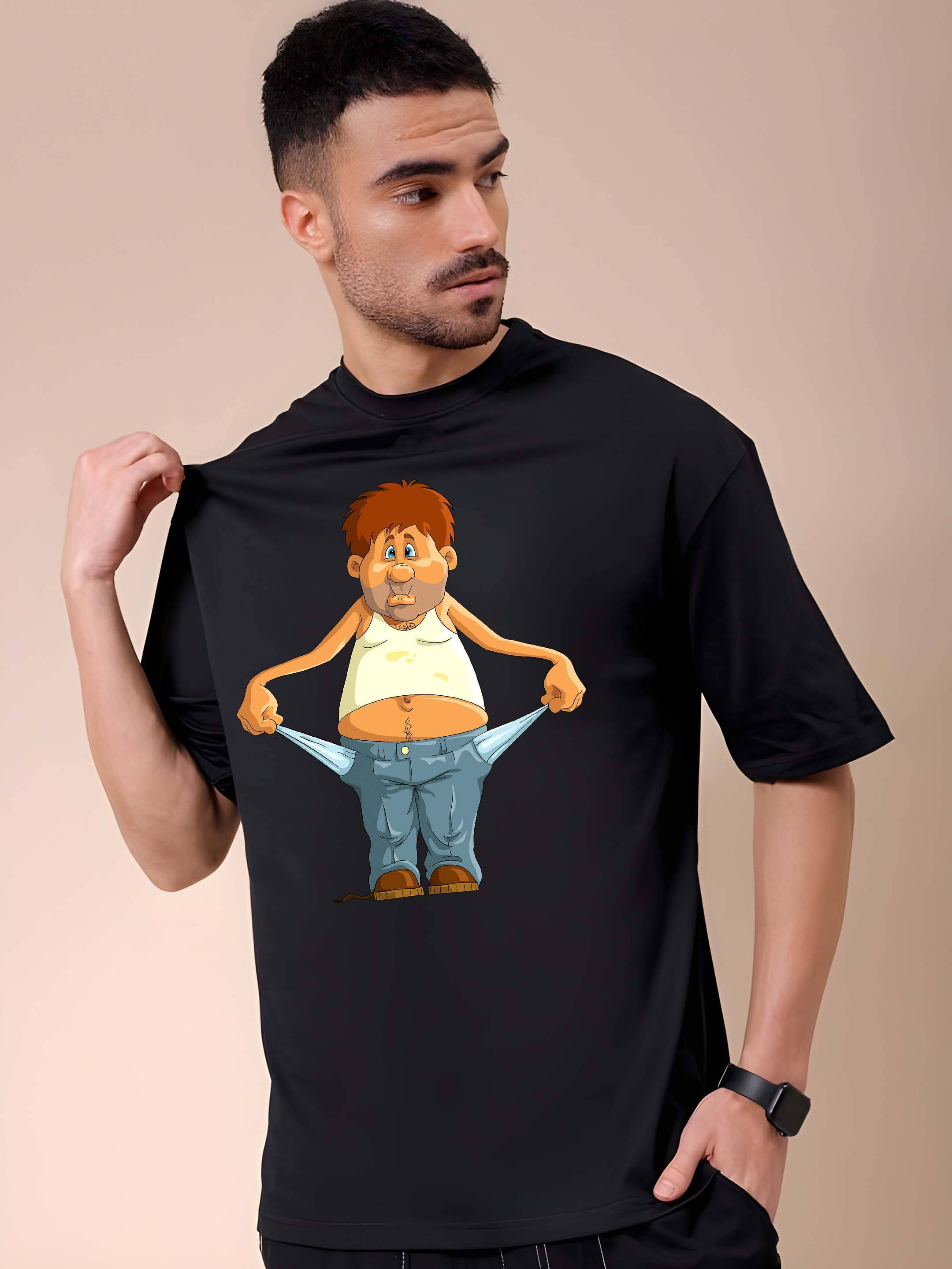     			Kaido Cotton Oversized Fit Self Design Half Sleeves Men's Round T-Shirt - Black ( Pack of 1 )
