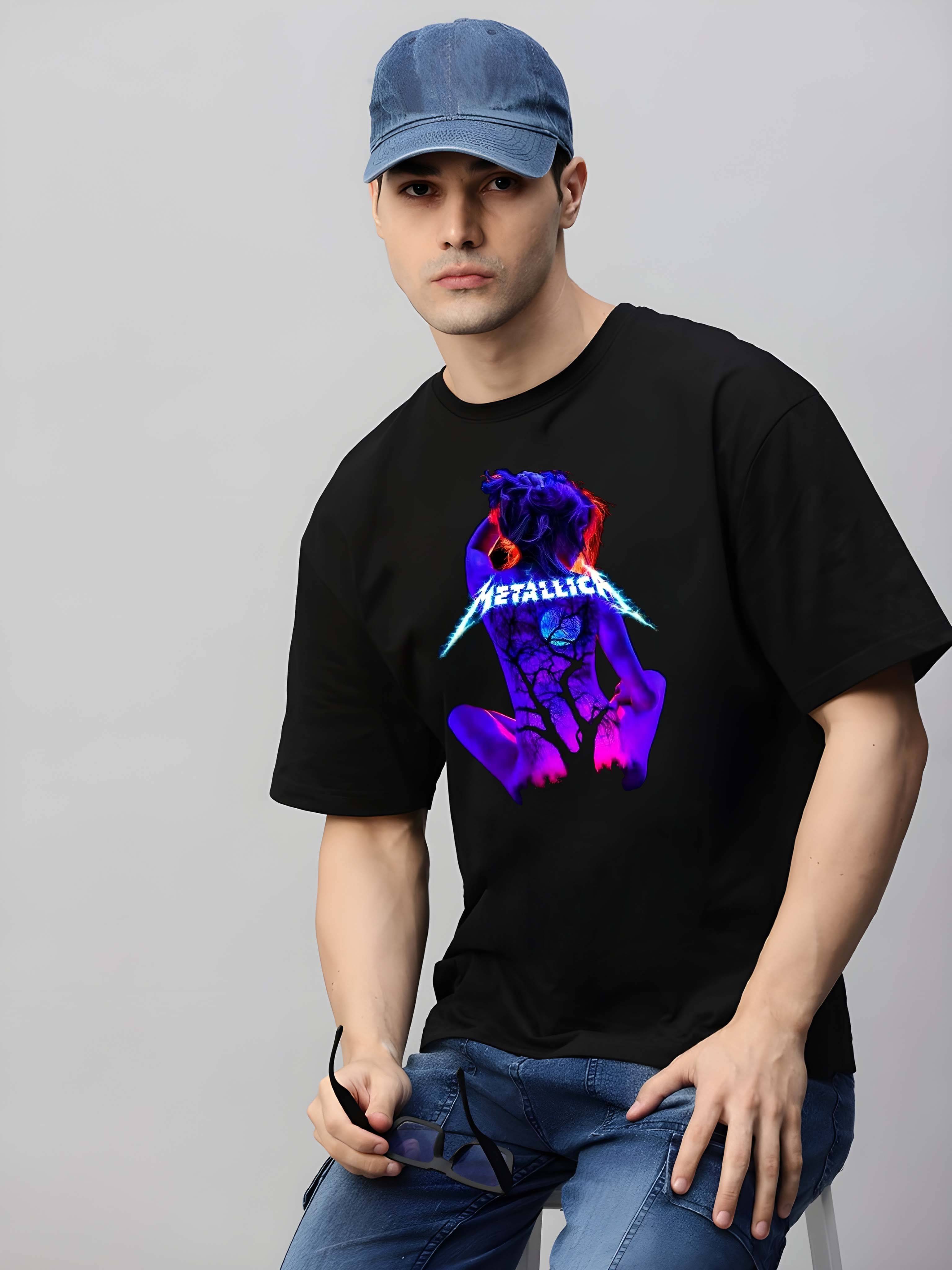     			Kaido Cotton Oversized Fit Self Design Half Sleeves Men's Round T-Shirt - Black ( Pack of 1 )