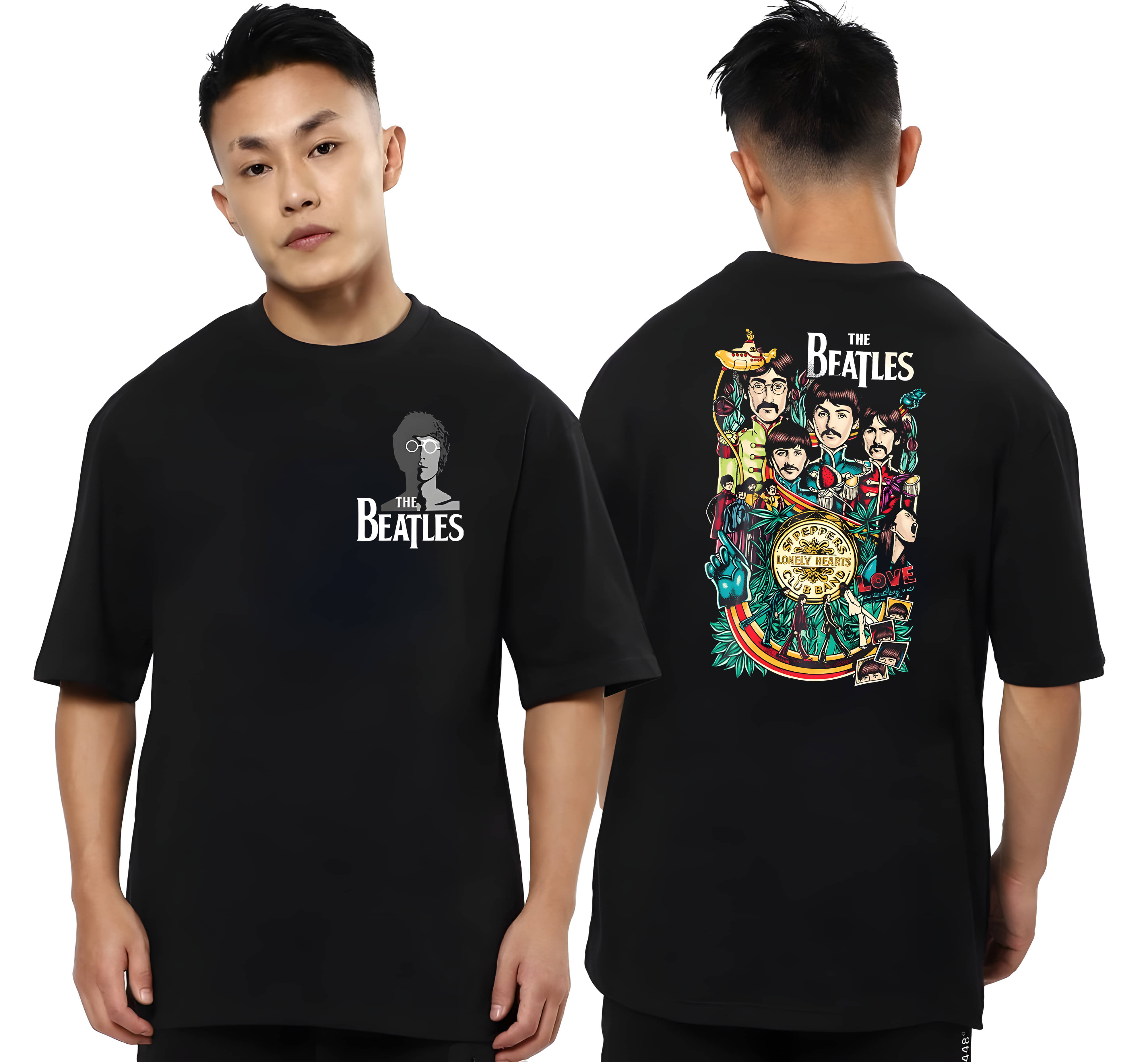     			Kaido Cotton Oversized Fit Self Design Half Sleeves Men's Round T-Shirt - Black ( Pack of 1 )