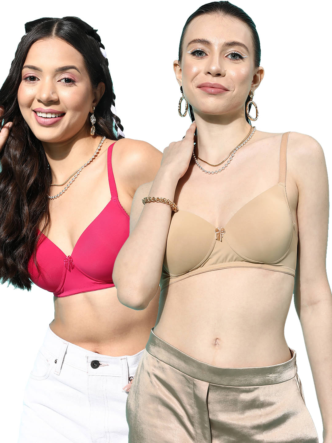 Leading Lady Pack of 2 Nylon Lightly Padded T-Shirt Bra For Women ( Beige ) Leading Lady Pack of 2 Nylon Lightly Padded T-Shirt Bra For Women ( Beige )