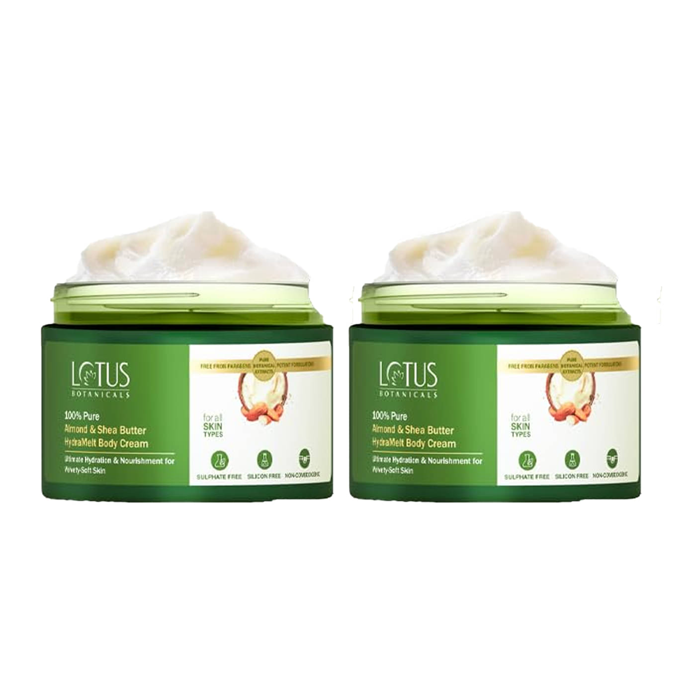     			Lotus Botanicals 100% Pure Almond & Shea Butter Body Cream 200g, (Pack of 2)