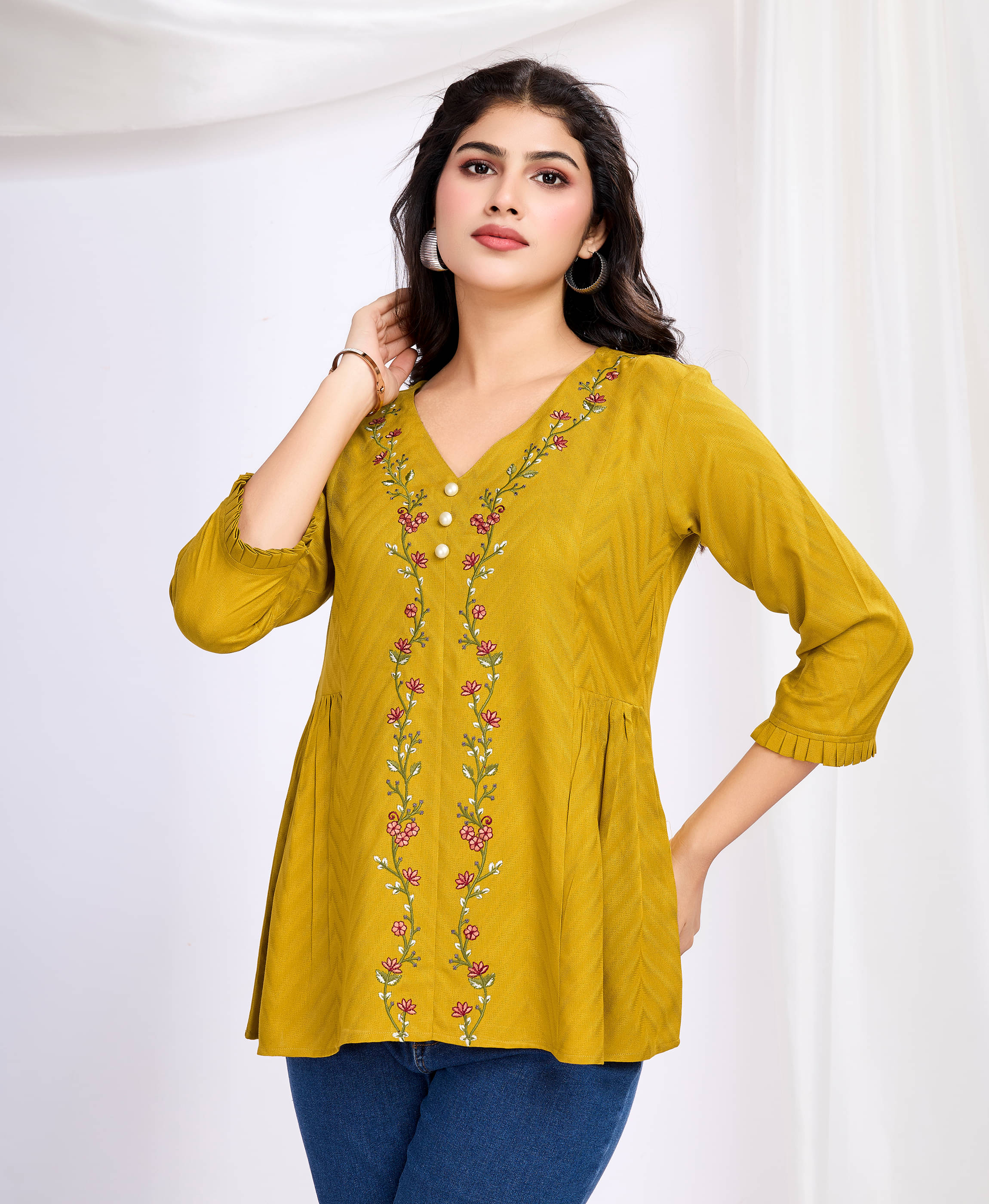 MOJILAA Women's Viscose Peplum Top ( Mustard ) MOJILAA Women's Viscose Peplum Top ( Mustard )