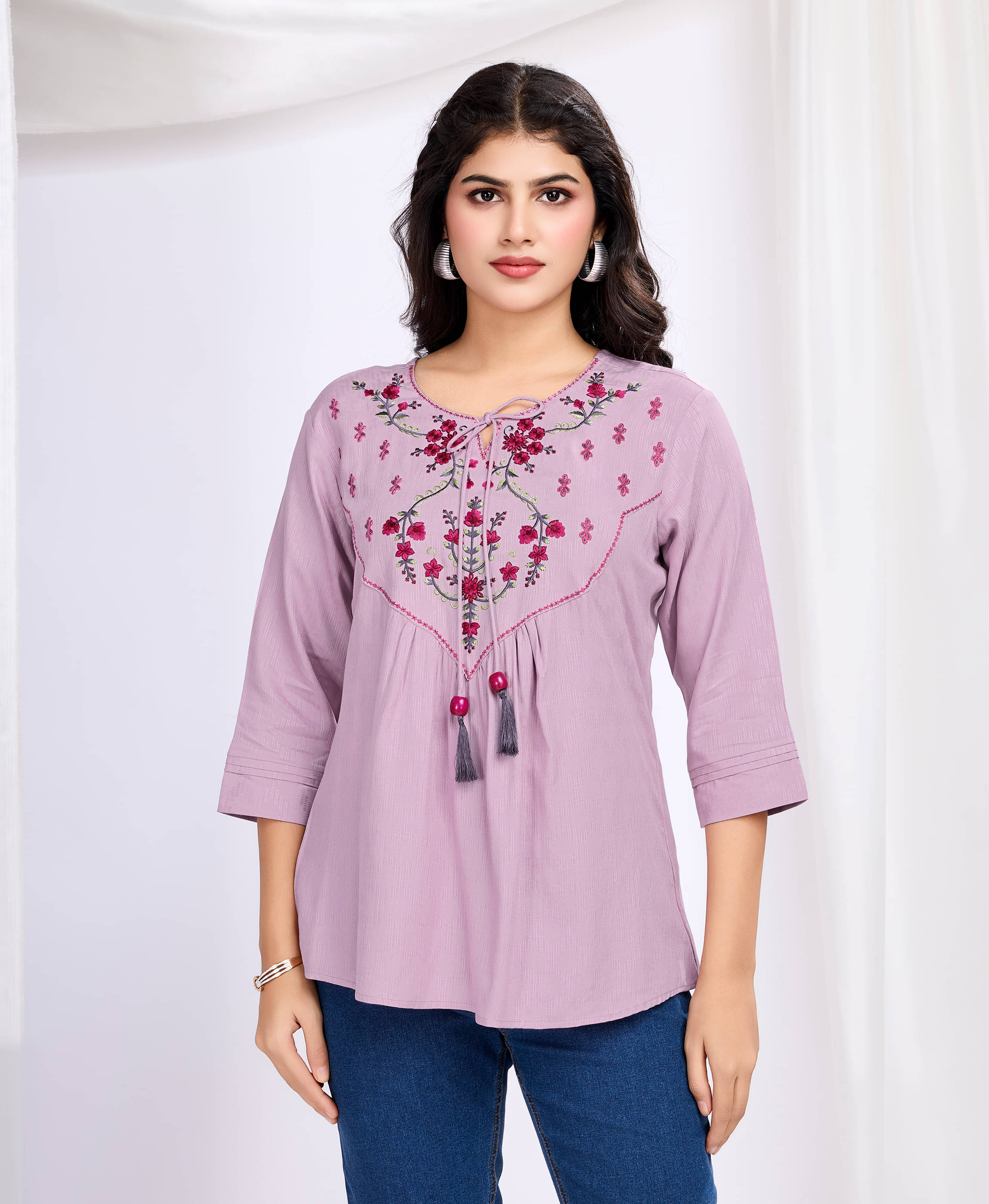     			MOJILAA Women's Viscose A-Line Top ( Pink )