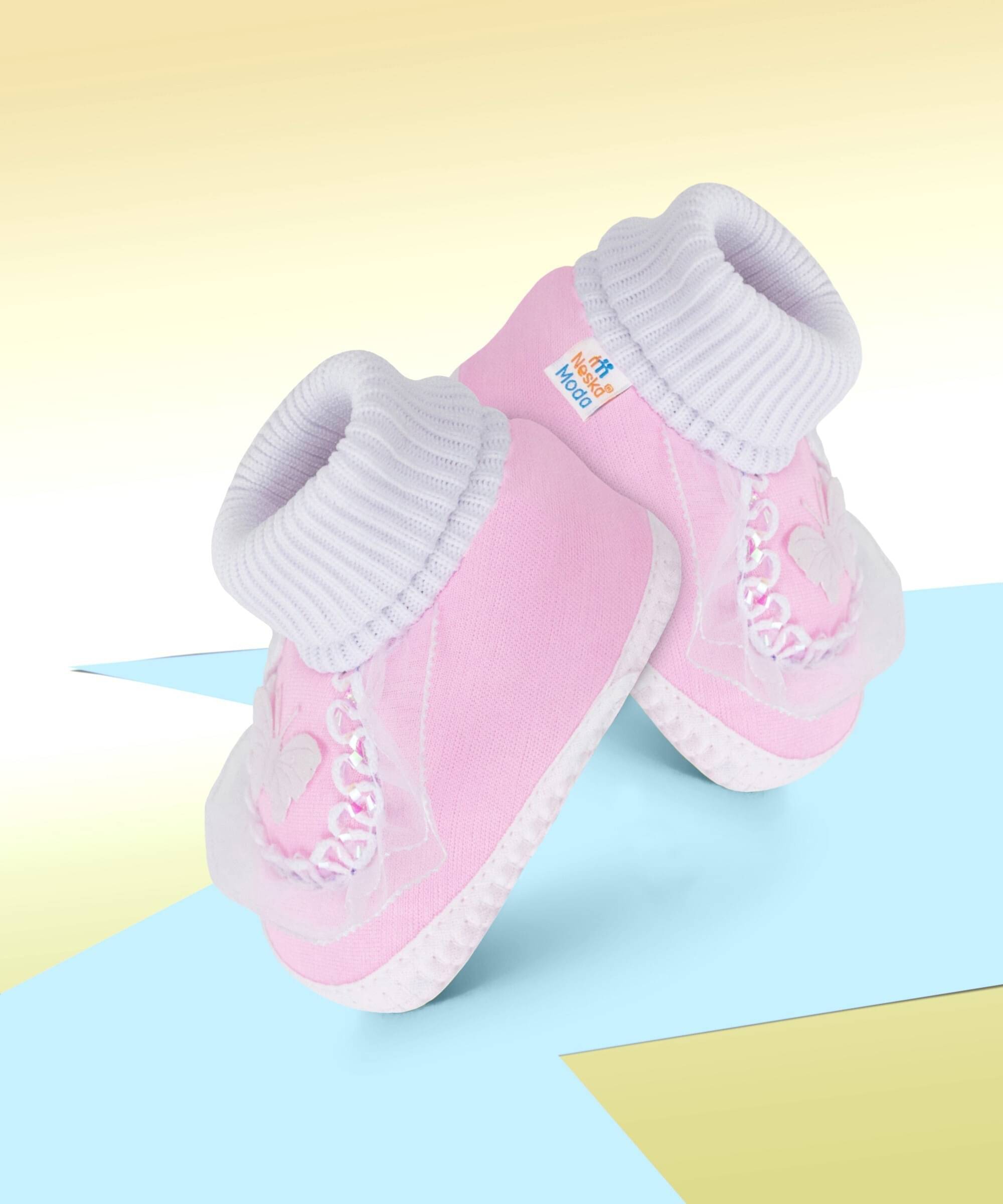     			Neska Moda - Pink Booties For Baby Girl 6-12 Months ( Pack of 1 )