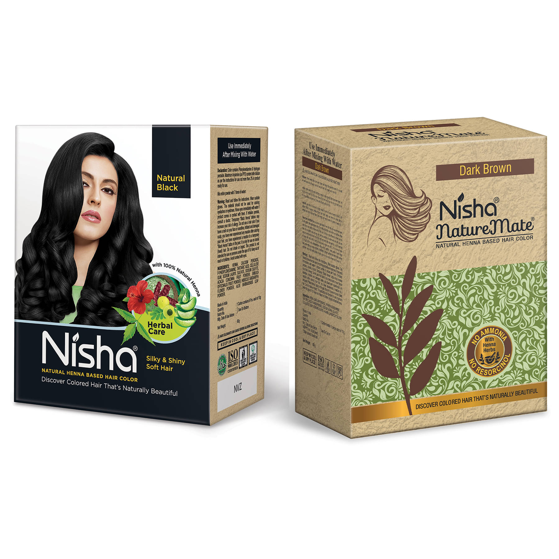     			Nisha Henna Based Hair Color Natural Black 60g and Nature Mate Henna Hair Colour Dark Brown 60g Combo Pack