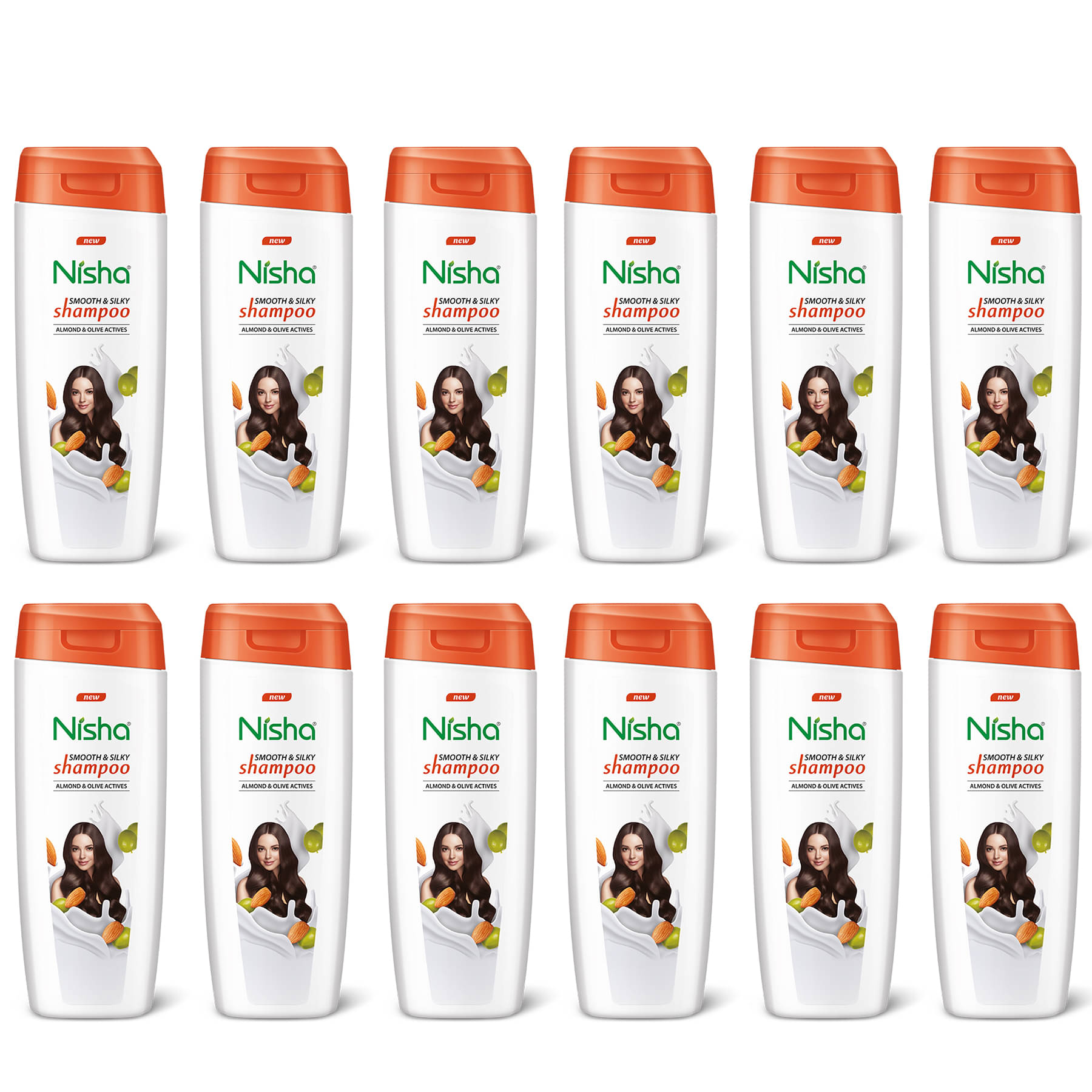 Nisha Smooth & Silky Shampoo for Women Men 75ml Pack of 12, Almond & Olive Actives Shampoo for Naturally Soft Silky Hair Nisha Smooth & Silky Shampoo for Women Men 75ml Pack of 12, Almond & Olive Actives Shampoo for Naturally Soft Silky Hair