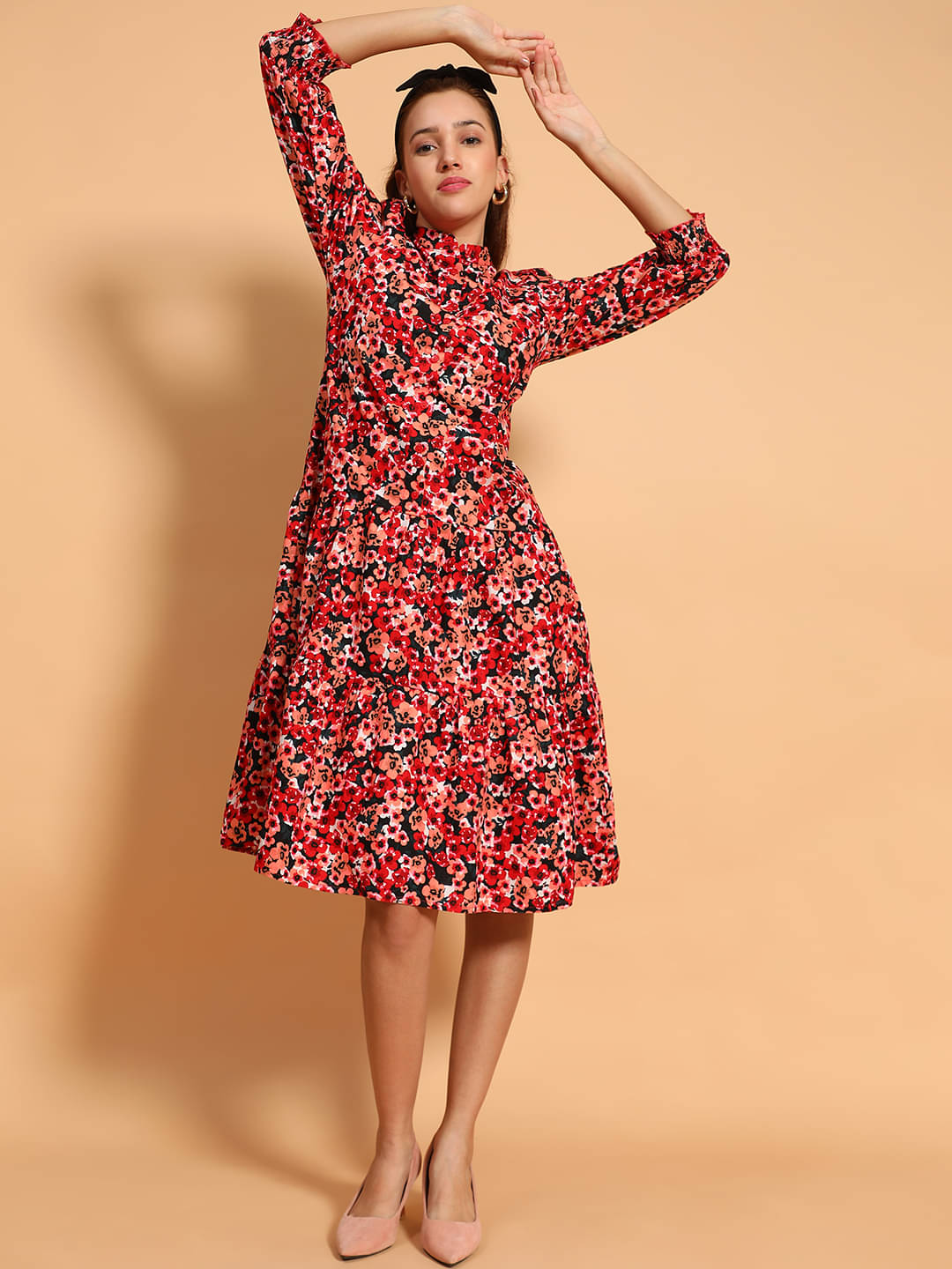     			Oxolloxo Women Cotton Printed Fit & Flare Dress ( Multicolor )