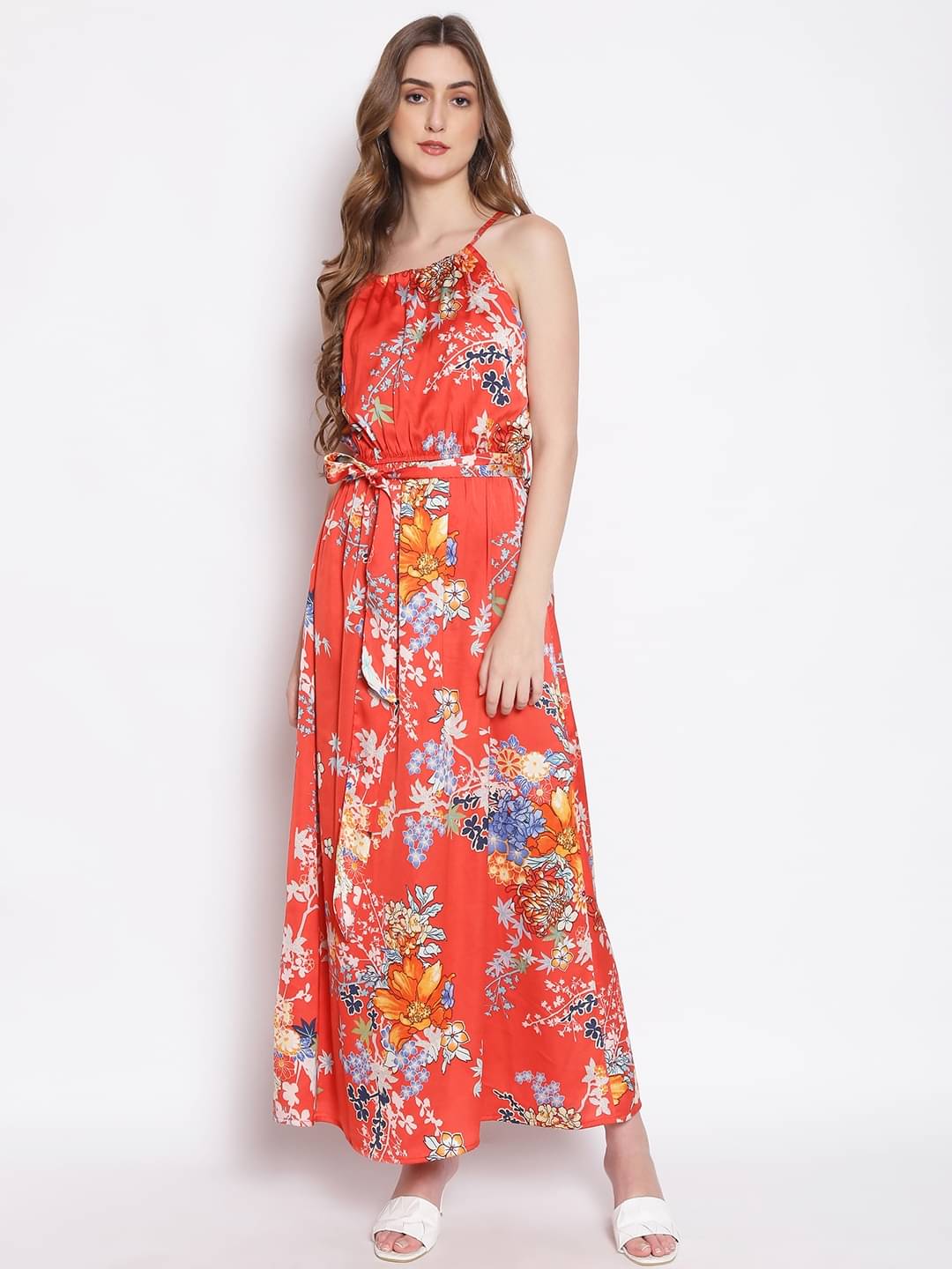     			Oxolloxo Polyester Printed Above Knee Women's Maxi - Red ( Pack of 1 )