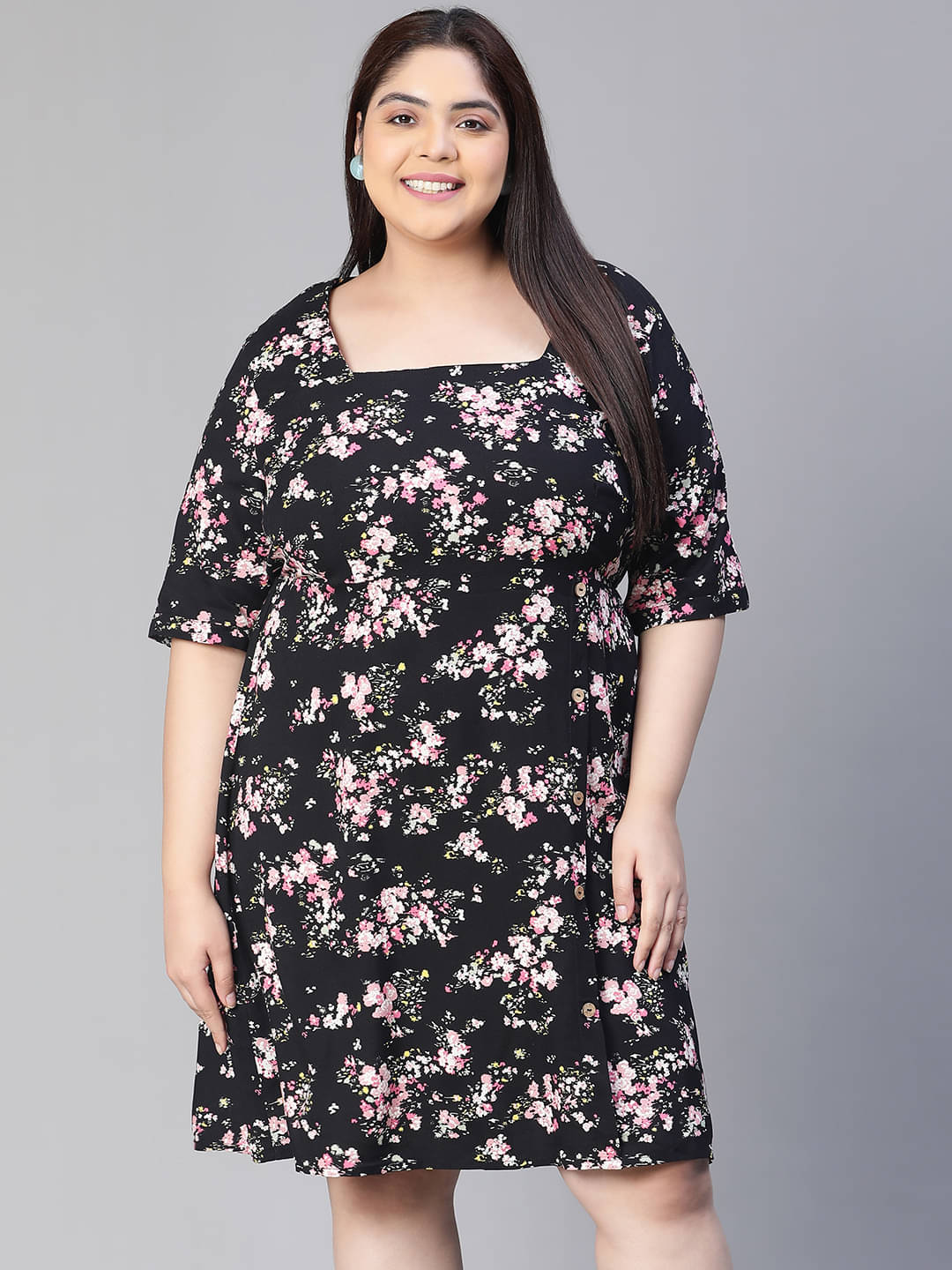     			Oxolloxo Women Polyester Printed A-line Dress ( Black )