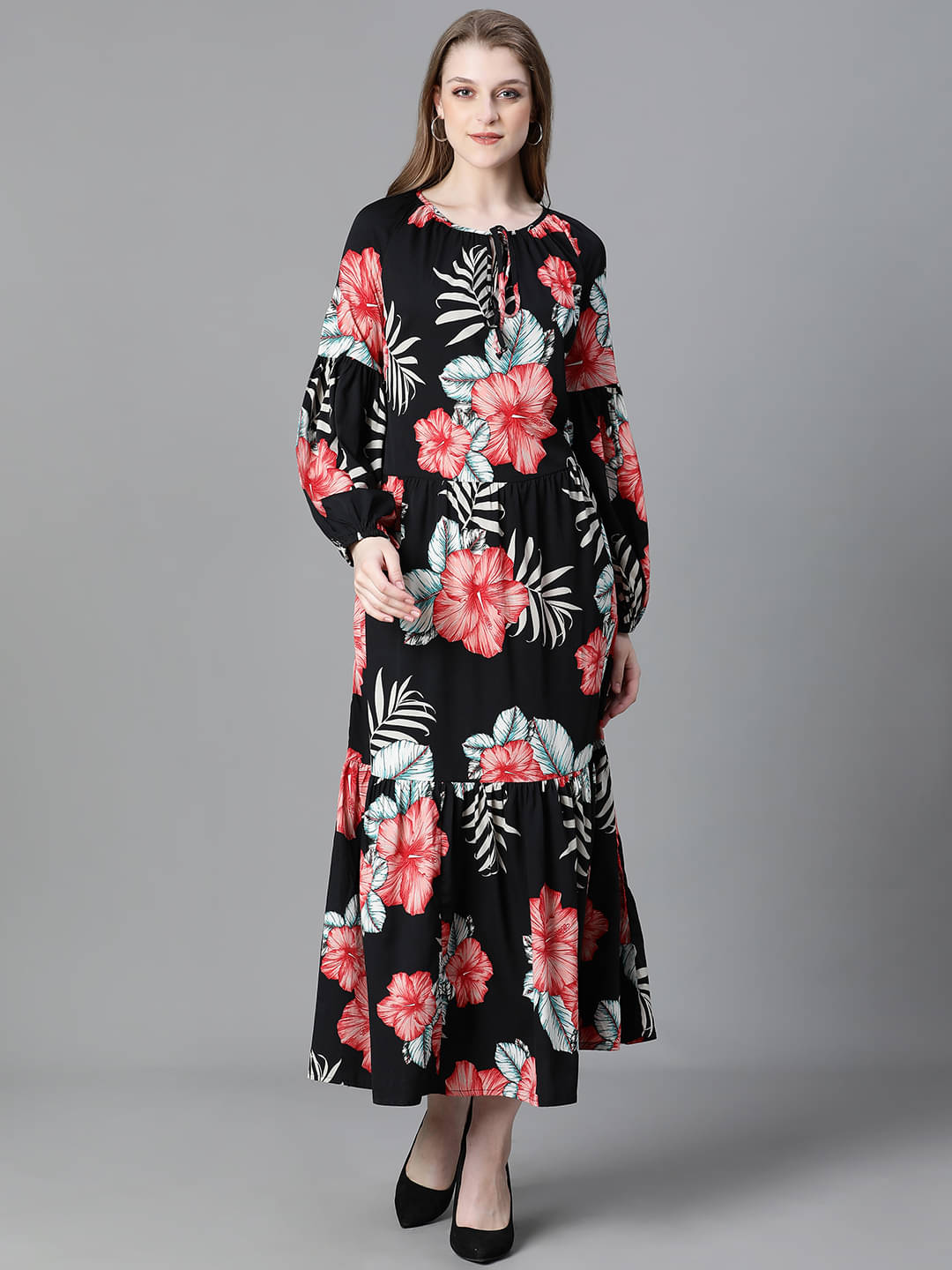     			Oxolloxo Polyester Printed Above Knee Women's A-line Dress - Black ( Pack of 1 )