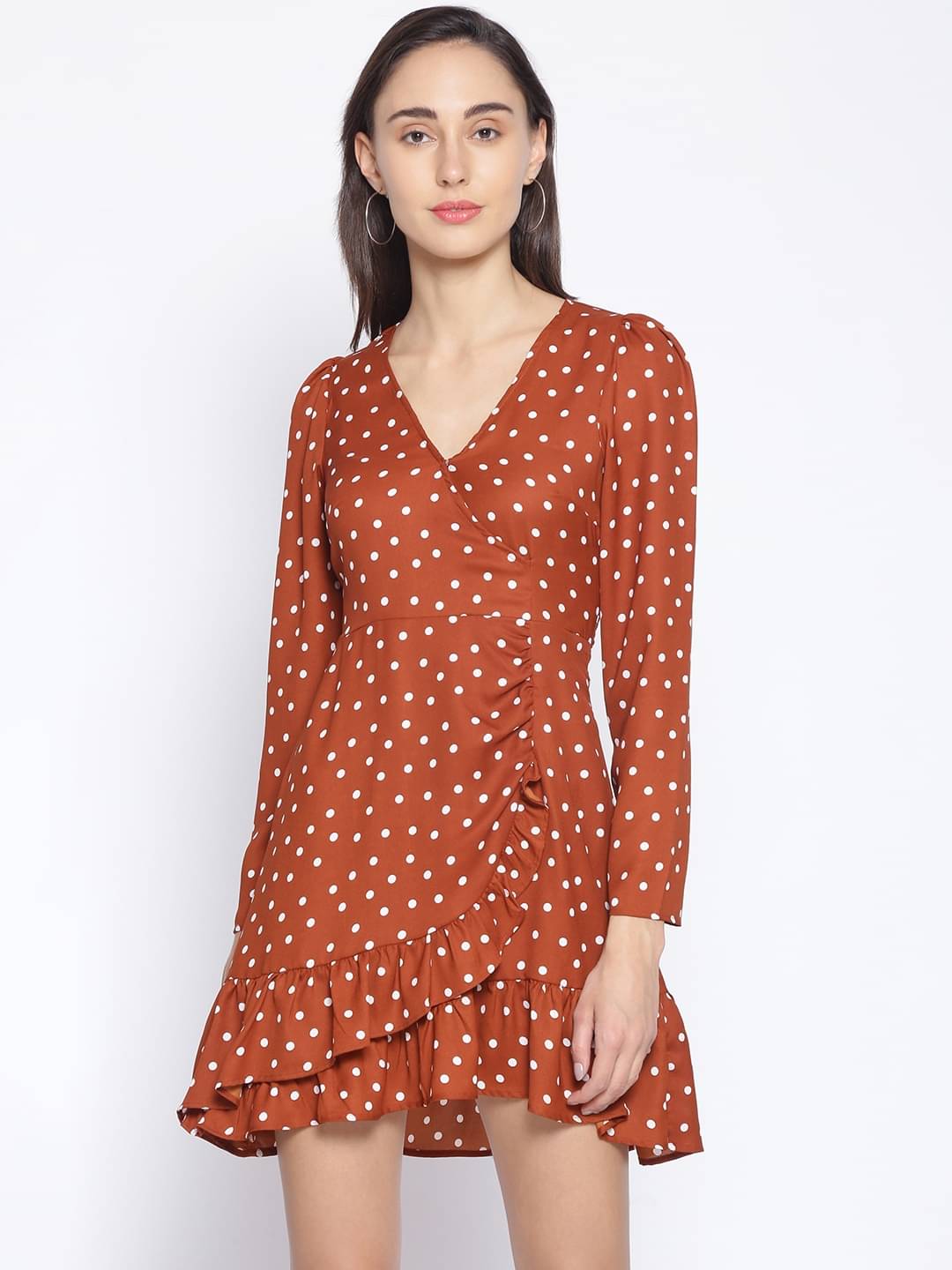 Oxolloxo Women Polyester Printed A-line Dress ( Rust ) Oxolloxo Women Polyester Printed A-line Dress ( Rust )