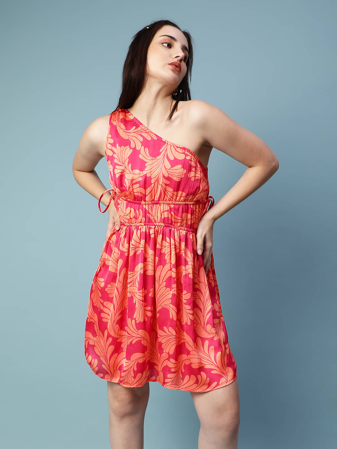Oxolloxo Women Polyester Printed Fit & Flare Dress ( Red ) Oxolloxo Women Polyester Printed Fit & Flare Dress ( Red )
