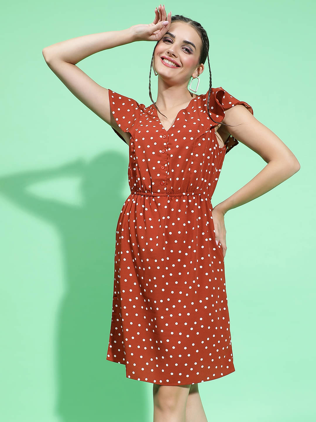 Oxolloxo Women Polyester Printed A-line Dress ( Brown ) Oxolloxo Women Polyester Printed A-line Dress ( Brown )