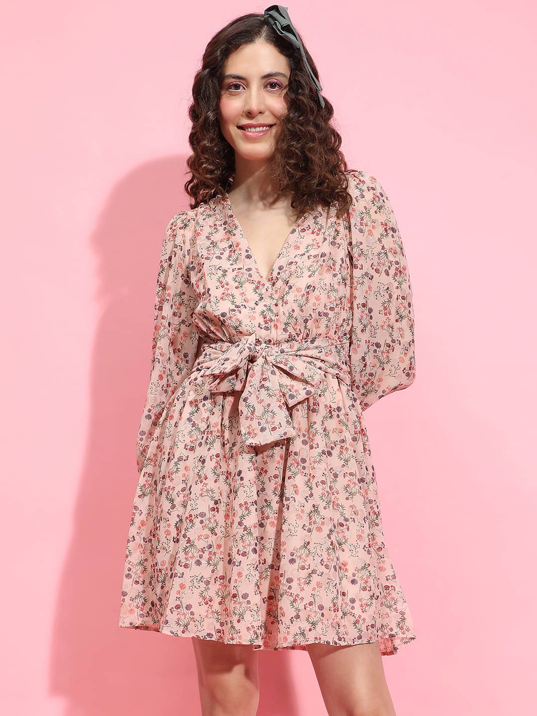 Oxolloxo Women Polyester Printed A-line Dress ( Pink ) Oxolloxo Women Polyester Printed A-line Dress ( Pink )