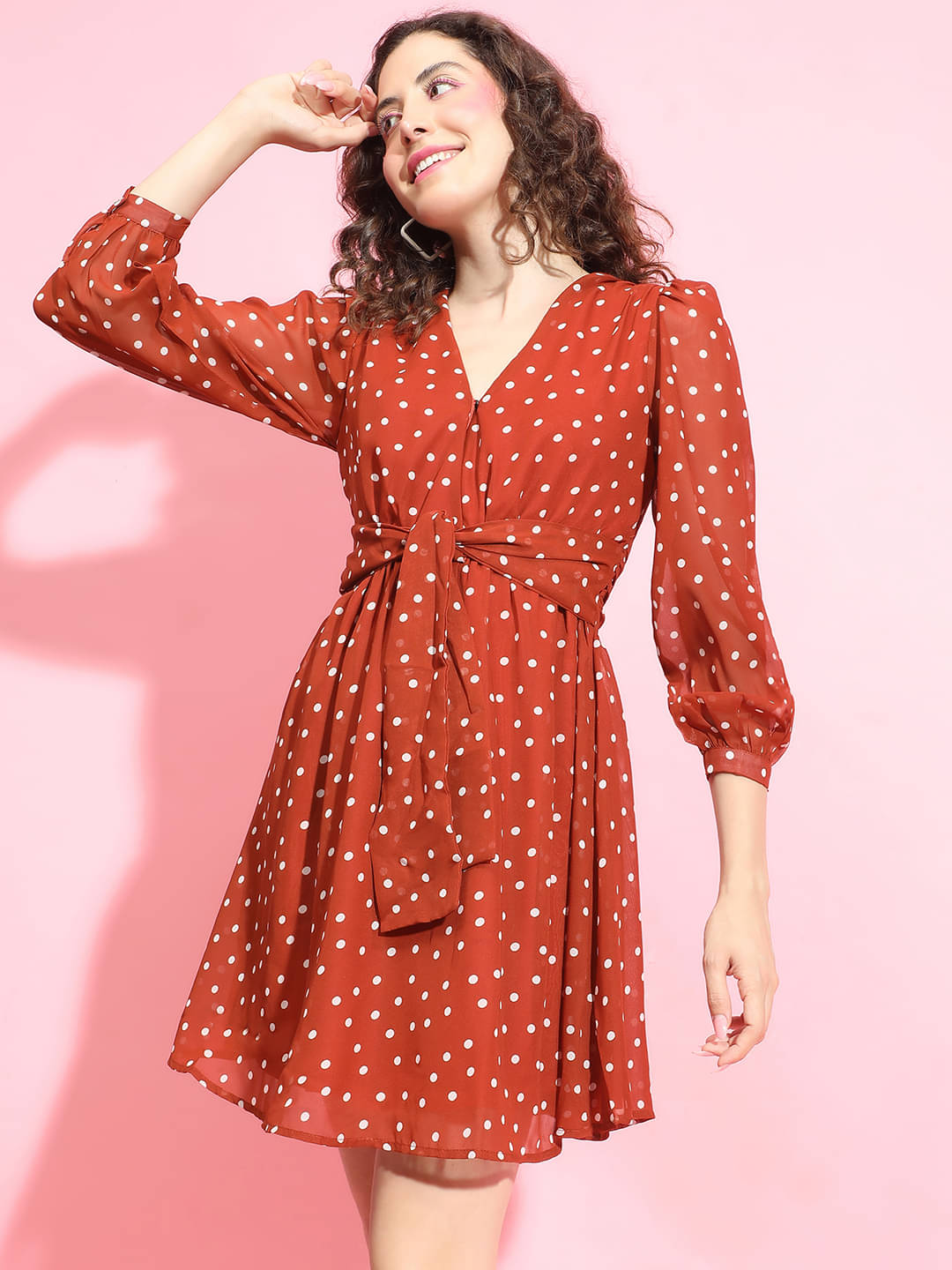 Oxolloxo Women Polyester Printed A-line Dress ( Brown ) Oxolloxo Women Polyester Printed A-line Dress ( Brown )