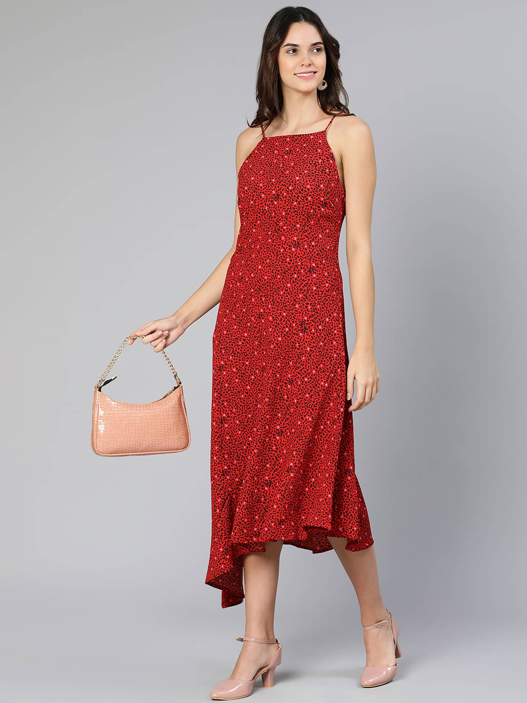     			Oxolloxo Women Polyester Printed A-line Dress ( Red )