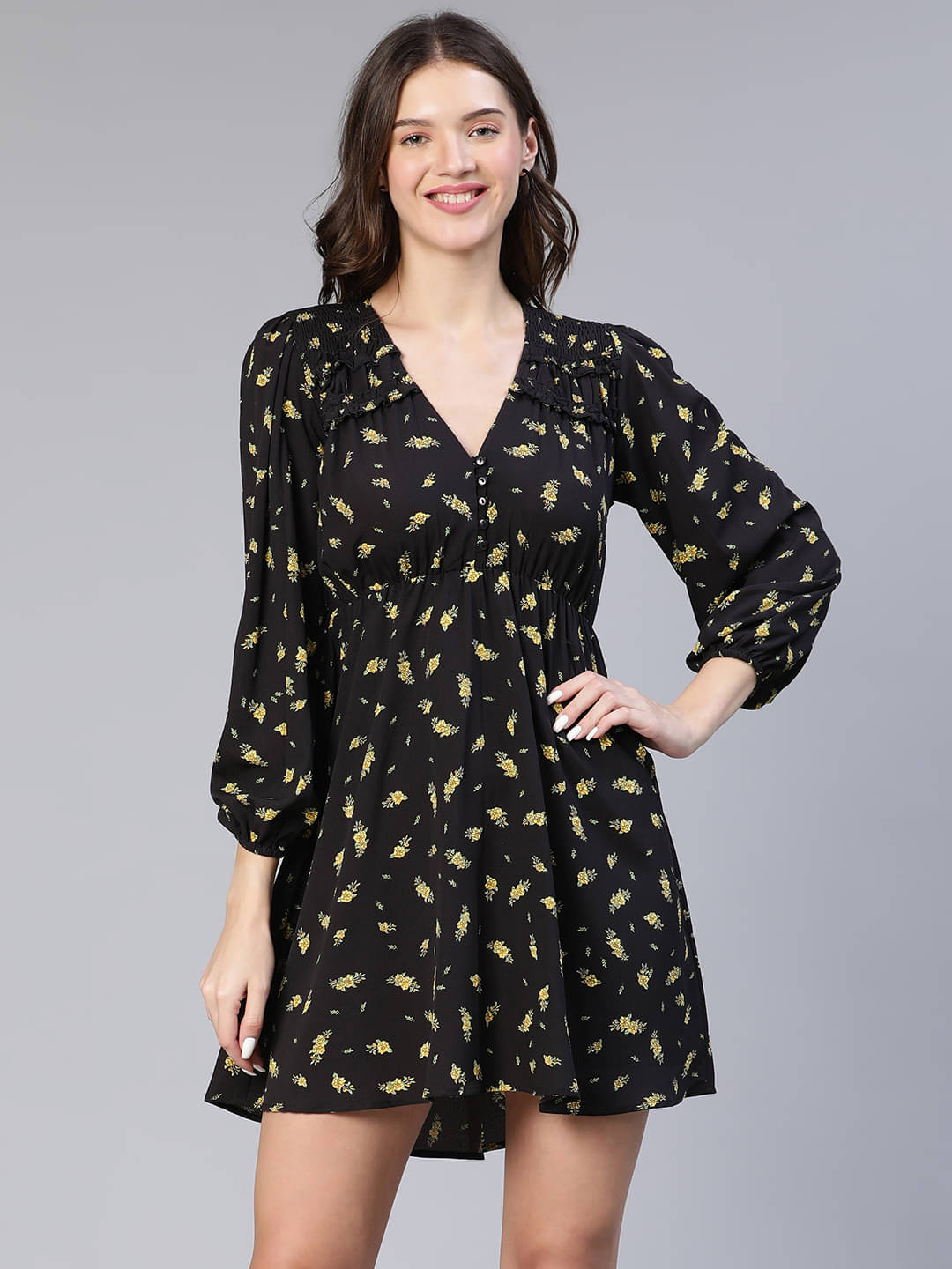     			Oxolloxo Women Polyester Printed A-line Dress ( Black )