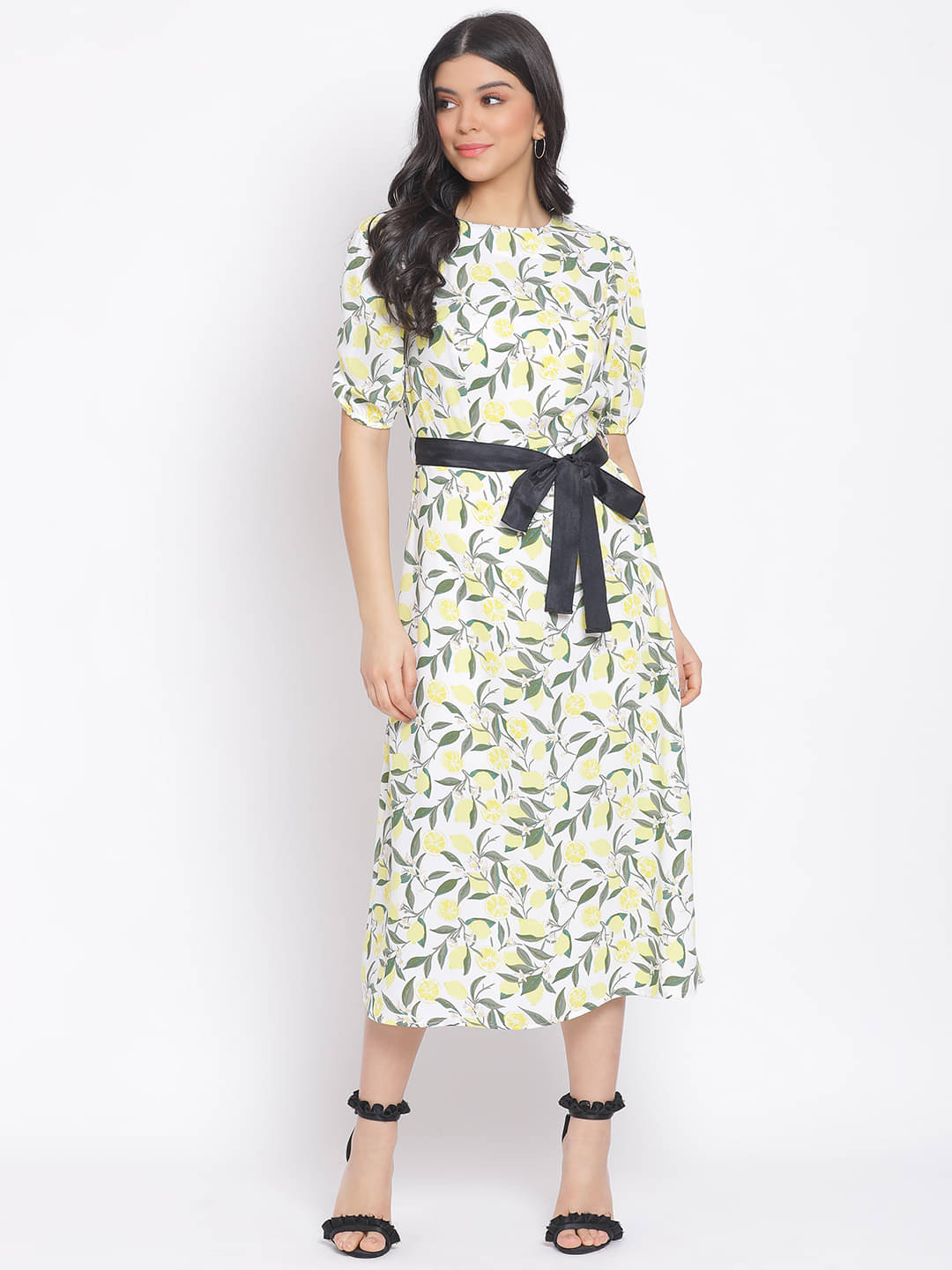 Oxolloxo Women Polyester Printed A-line Dress ( White ) Oxolloxo Women Polyester Printed A-line Dress ( White )