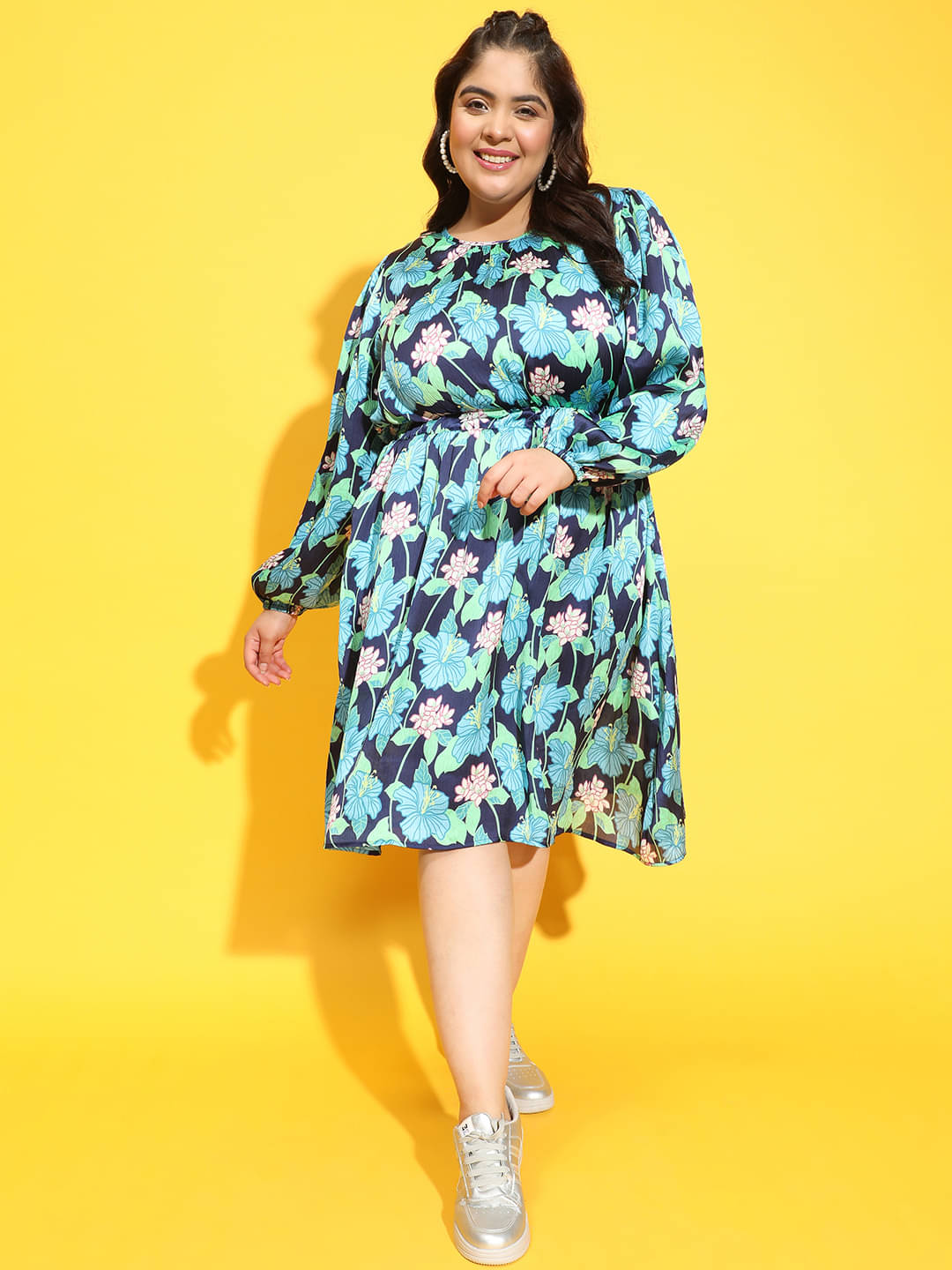     			Oxolloxo Women Polyester Printed A-line Dress ( Green )