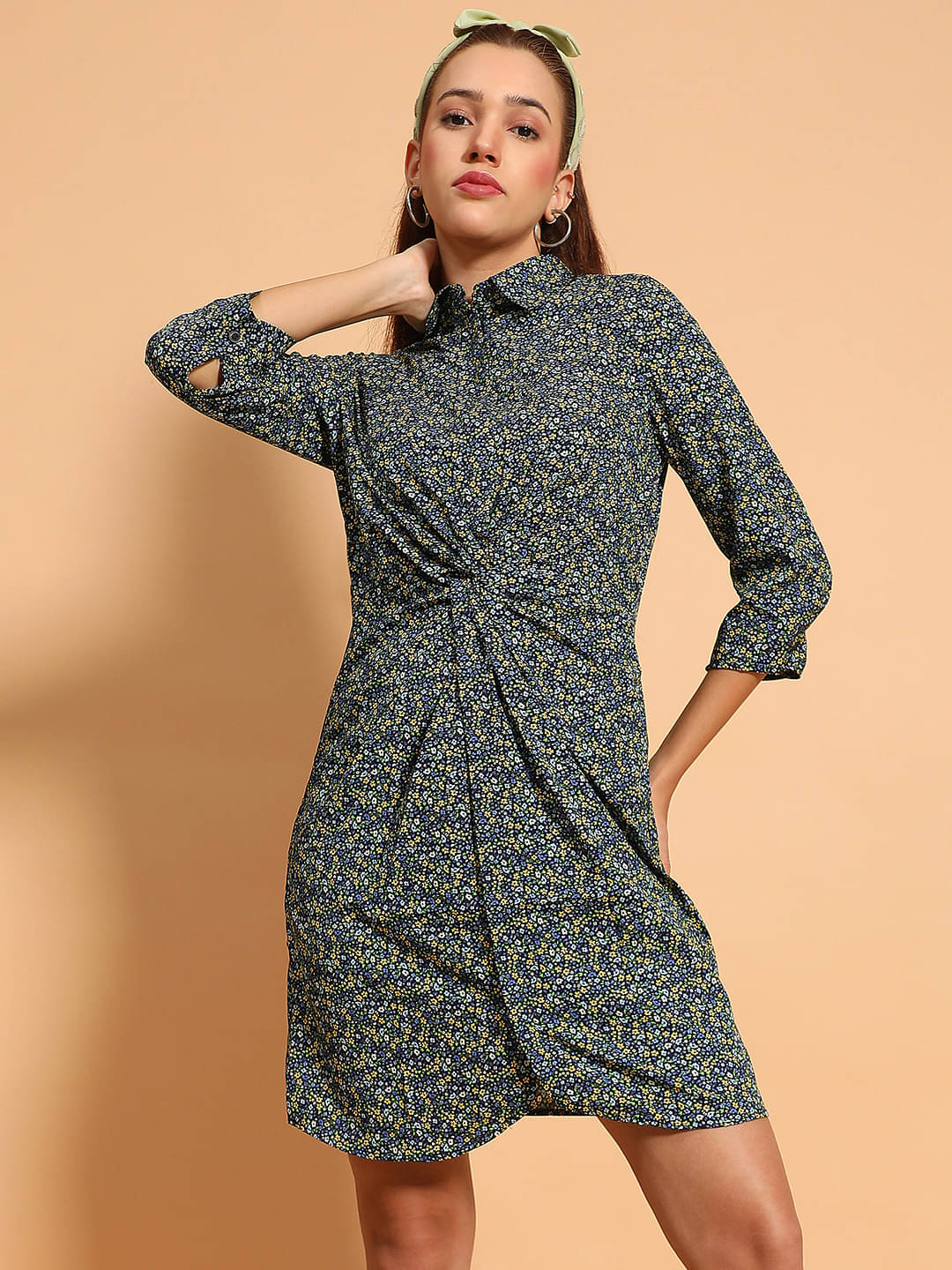     			Oxolloxo Women Polyester Printed Fit & Flare Dress ( Green )