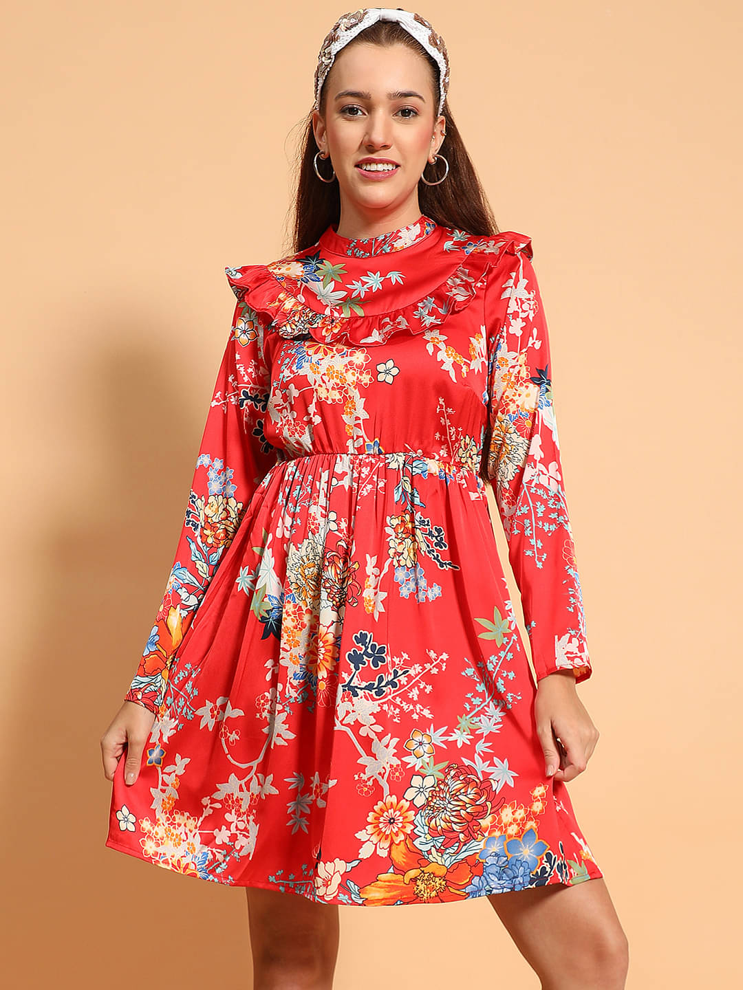     			Oxolloxo Women Viscose Rayon Printed Fit & Flare Dress ( Red )