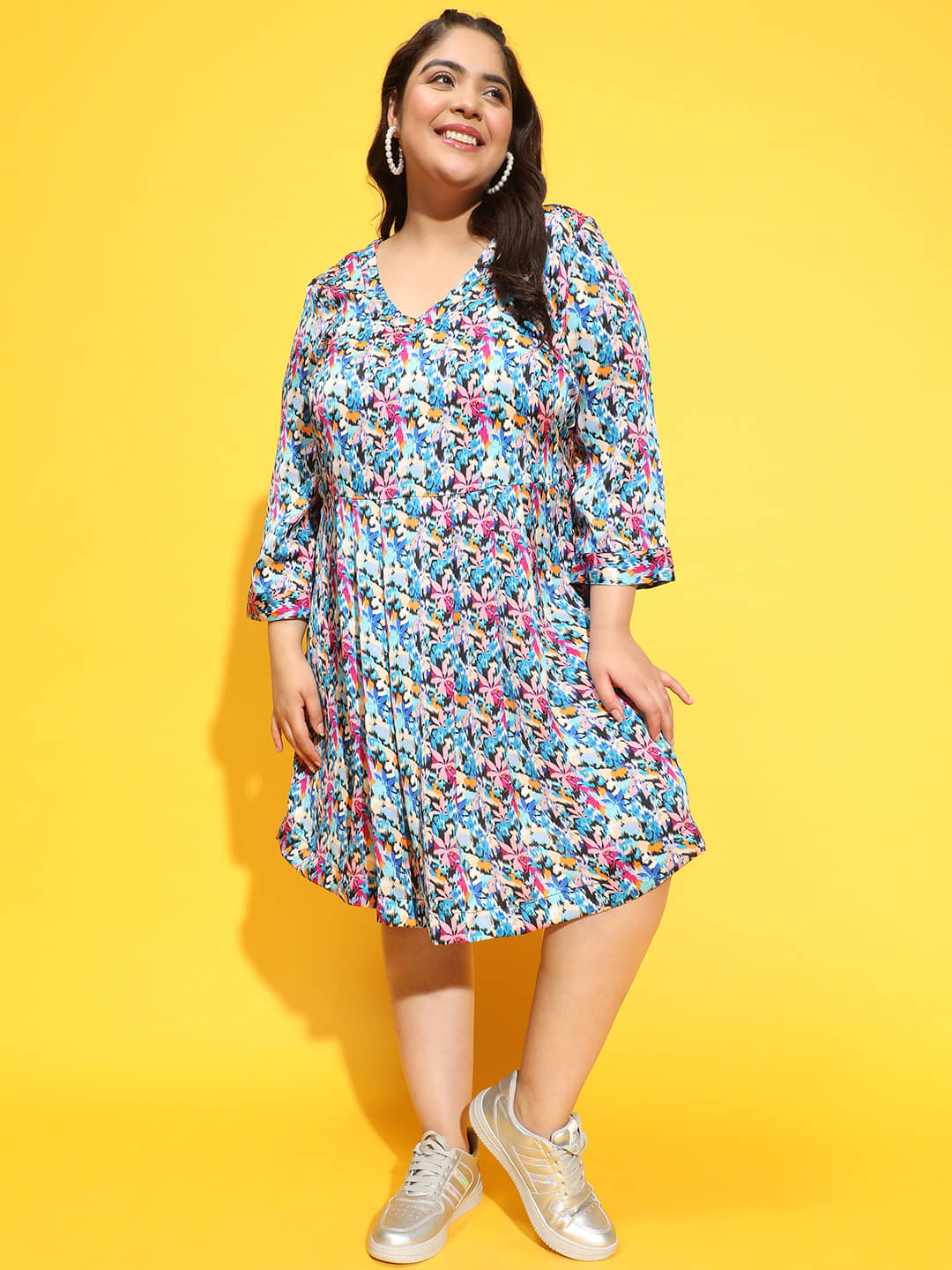 Oxolloxo Women Polyester Printed Fit & Flare Dress ( Multicolor )