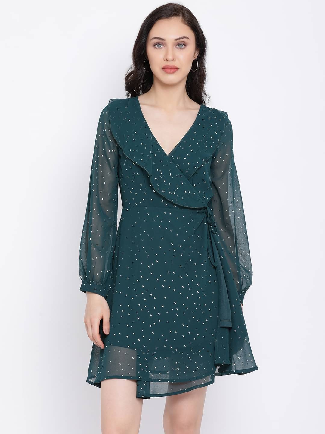     			Oxolloxo Women Polyester Printed Fit & Flare Dress ( Green )