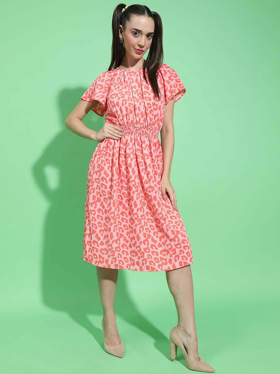 Oxolloxo Women Polyester Self Design A-line Dress ( Pink ) Oxolloxo Women Polyester Self Design A-line Dress ( Pink )