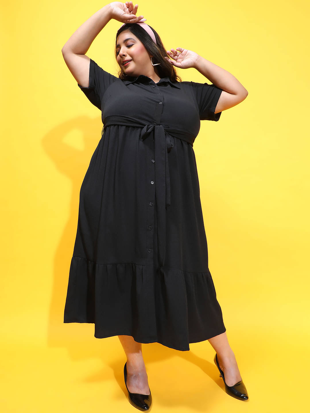     			Oxolloxo Women Viscose Rayon Printed A-line Dress ( Black )