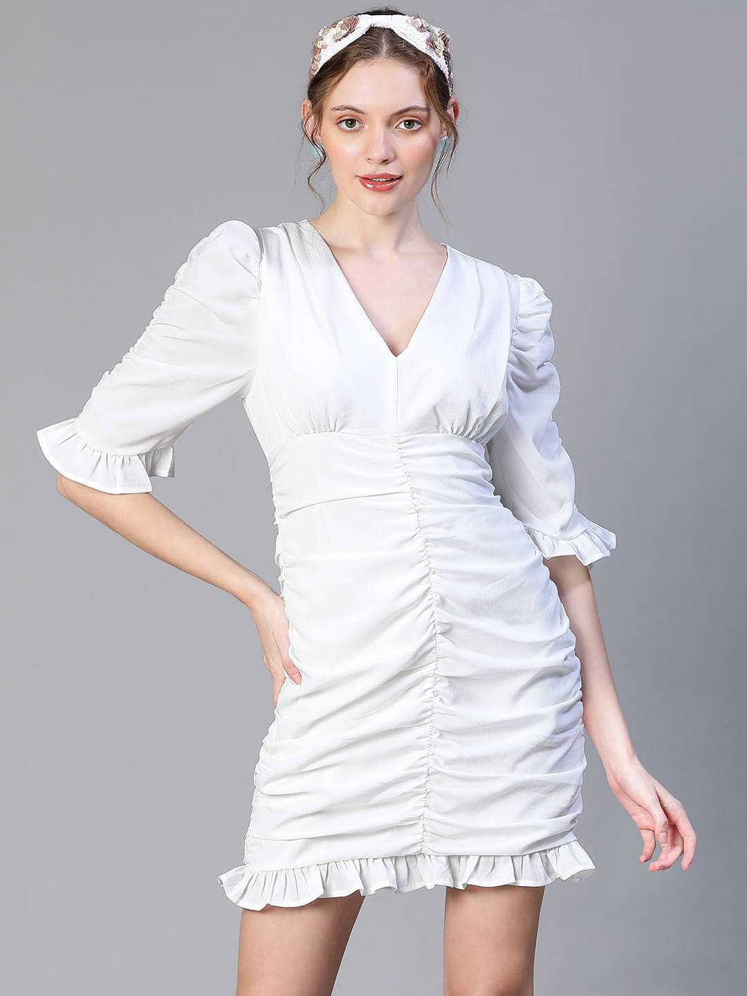     			Oxolloxo Women Polyester Solid A-line Dress ( White )