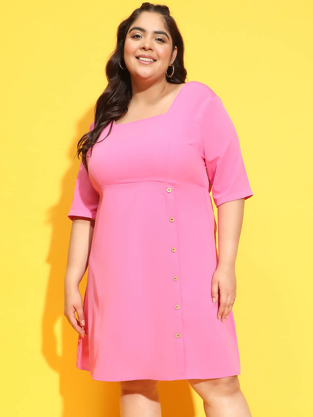 Oxolloxo Women Polyester Solid A-line Dress ( Pink )