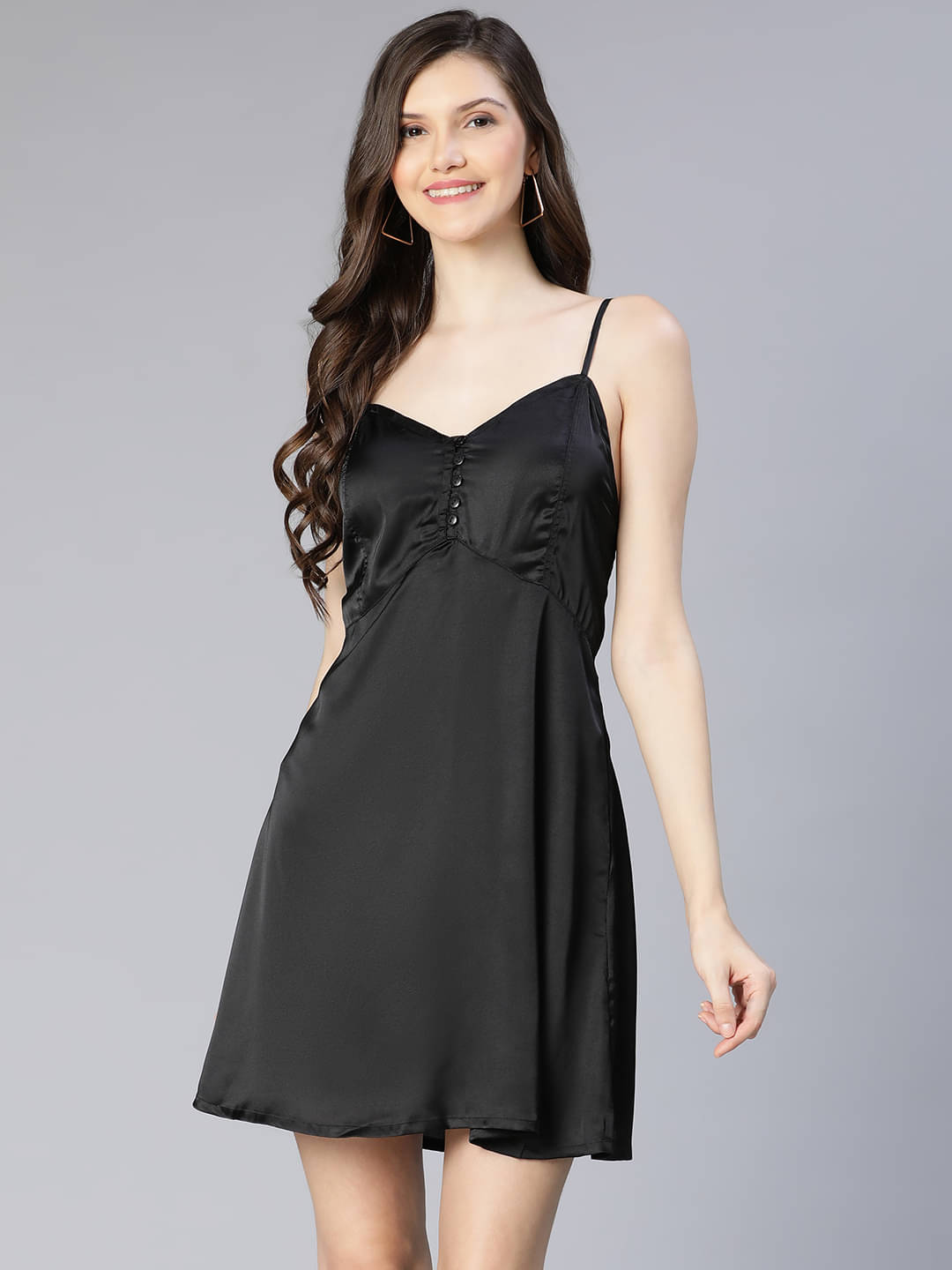    			Oxolloxo Women Polyester Solid A-line Dress ( Black )