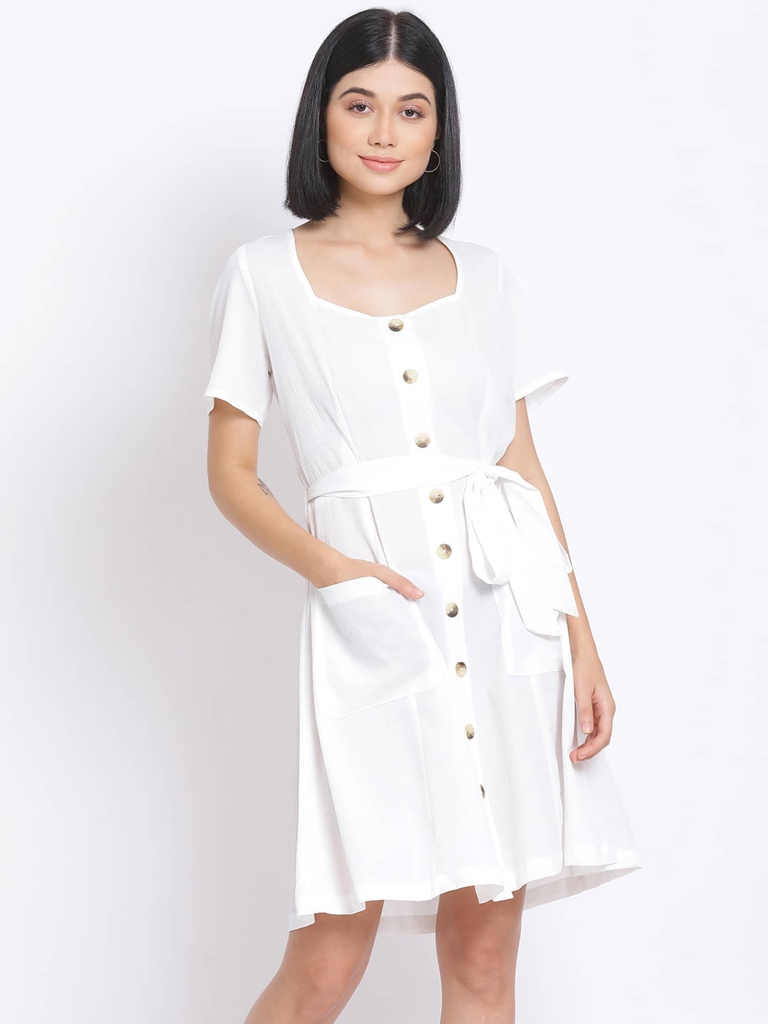     			Oxolloxo Women Polyester Solid Fit & Flare Dress ( White )