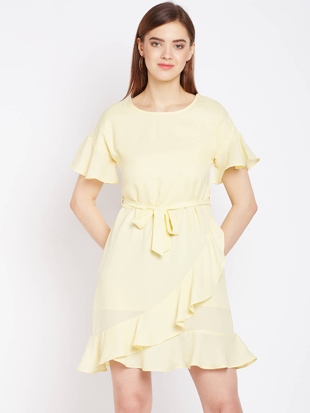     			Oxolloxo Women Polyester Solid A-line Dress ( Yellow )