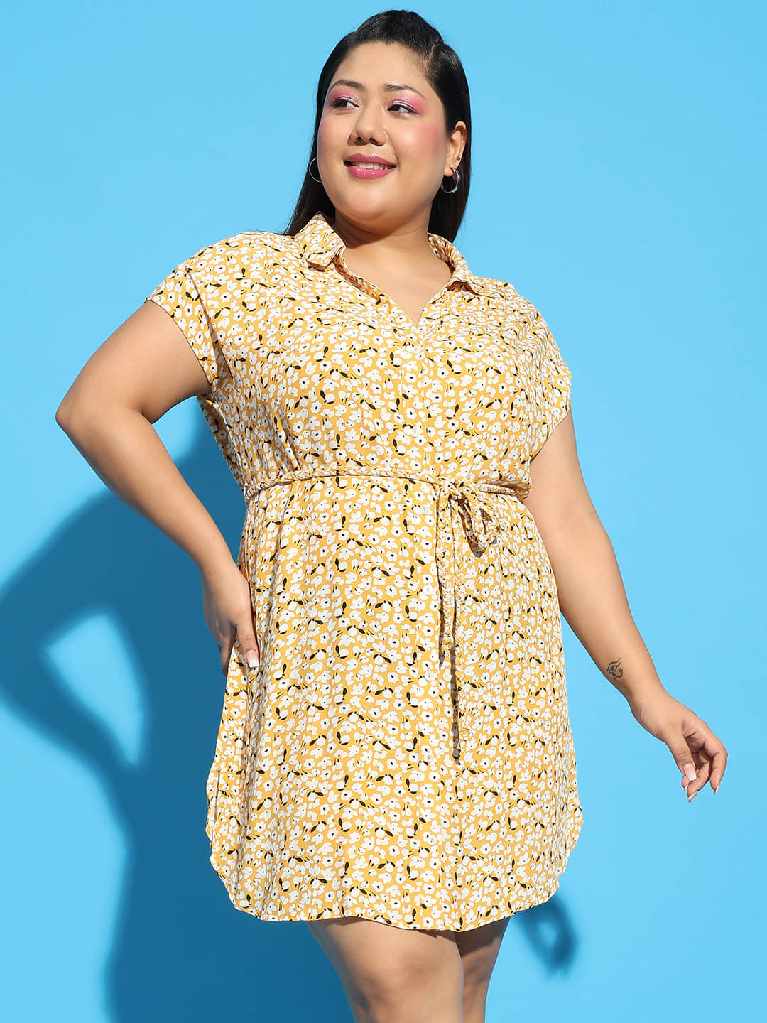 Oxolloxo Women Viscose Rayon Printed Fit & Flare Dress ( Yellow ) Oxolloxo Women Viscose Rayon Printed Fit & Flare Dress ( Yellow )