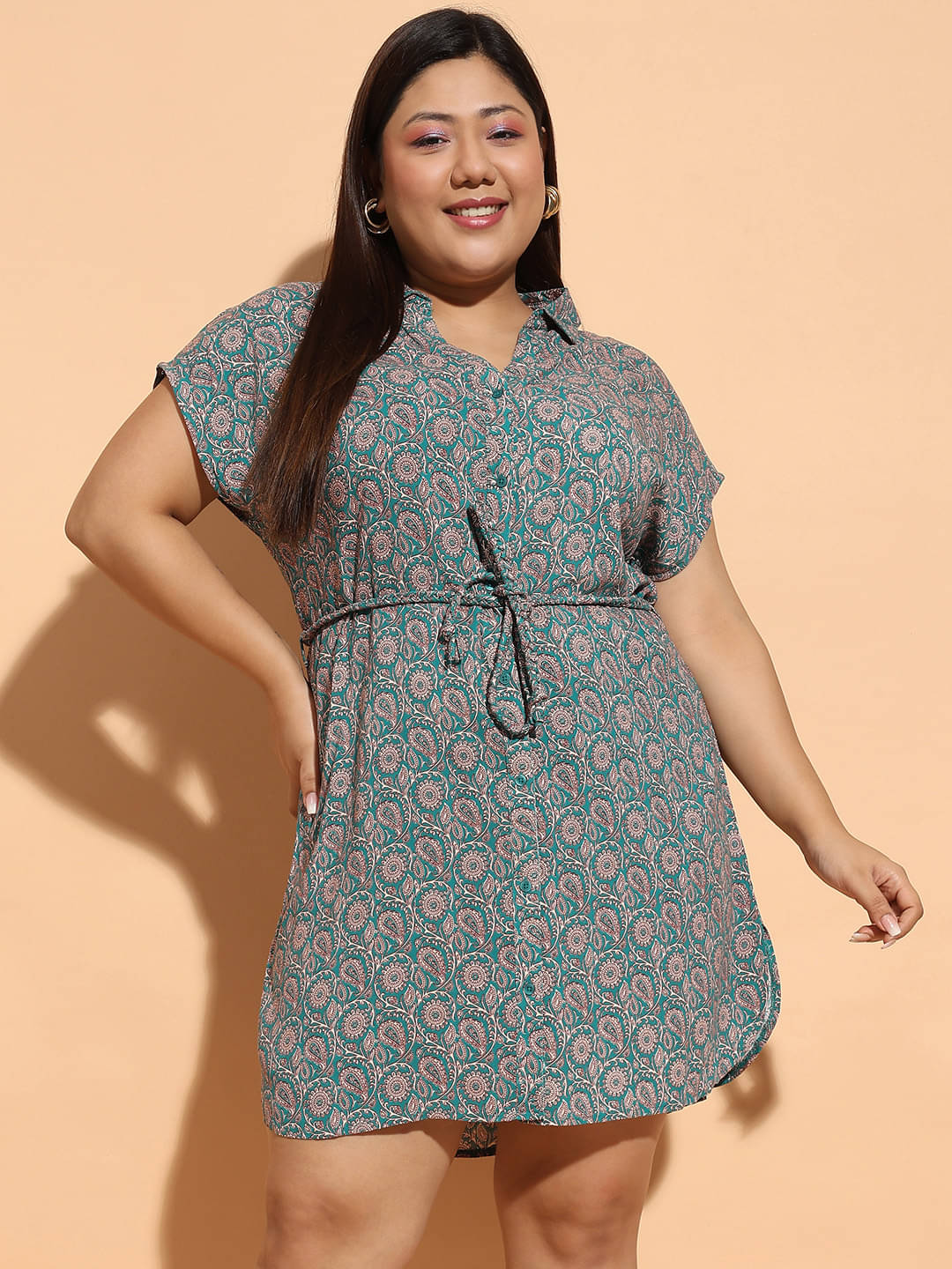     			Oxolloxo Women Viscose Rayon Printed Fit & Flare Dress ( Green )