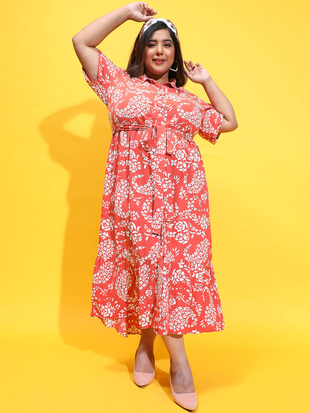 Oxolloxo Women Viscose Rayon Printed A-line Dress ( Rust ) Oxolloxo Women Viscose Rayon Printed A-line Dress ( Rust )