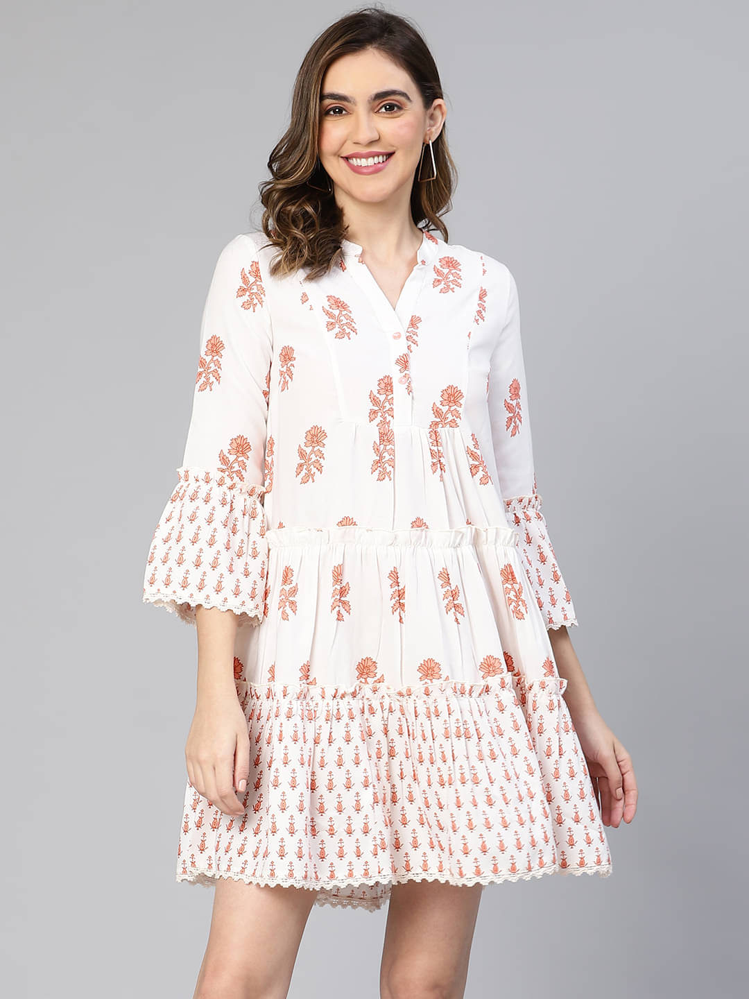     			Oxolloxo Women Viscose Rayon Printed Fit & Flare Dress ( White )