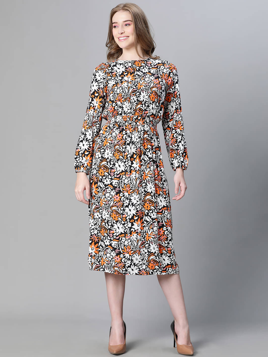    			Oxolloxo Women Viscose Rayon Solid A-line Dress ( Multicolor )