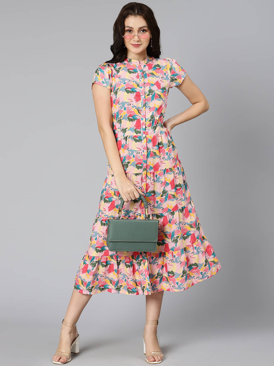 Oxolloxo Women Viscose Rayon Printed A-line Dress ( Multicolor )