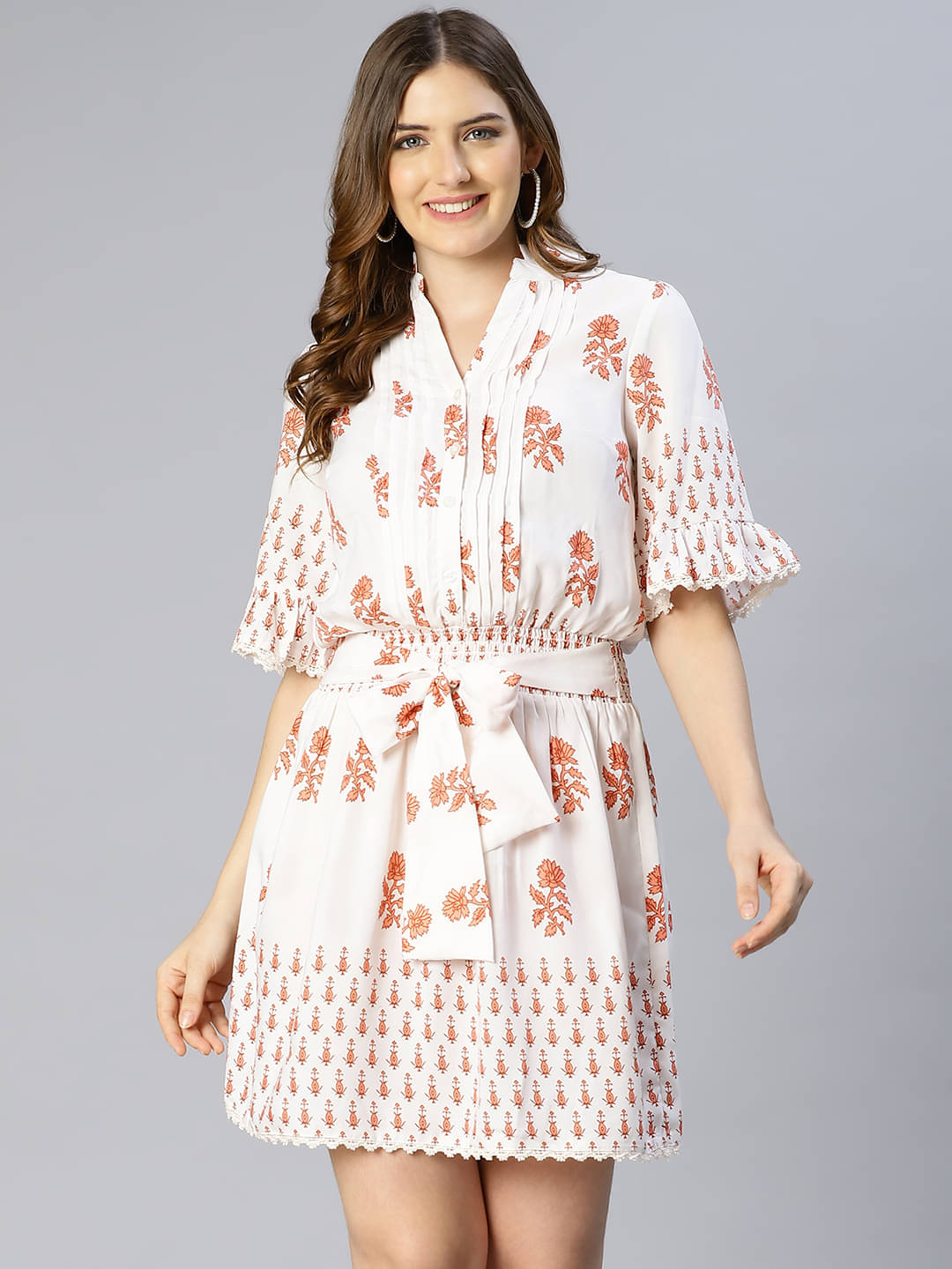 Oxolloxo Women Viscose Rayon Printed A-line Dress ( White ) Oxolloxo Women Viscose Rayon Printed A-line Dress ( White )