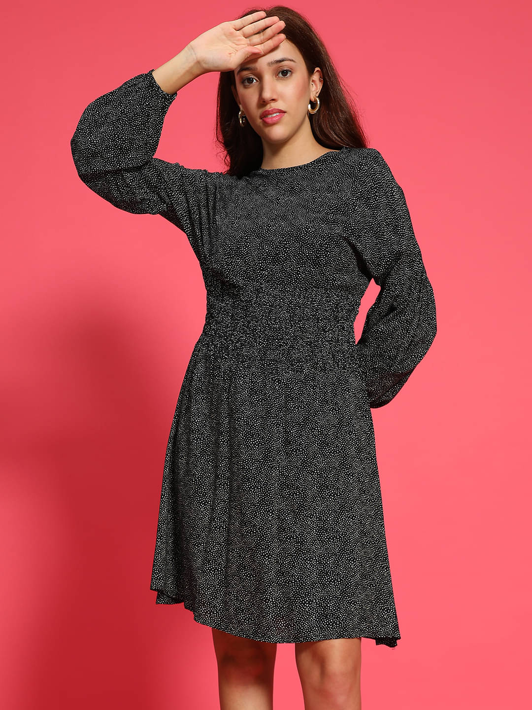     			Oxolloxo Women Viscose Rayon Printed Fit & Flare Dress ( Black )